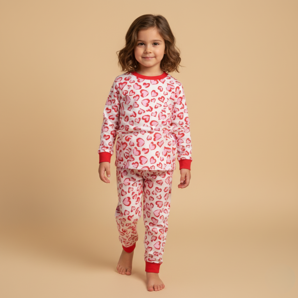 MISBAH - Red Hearts Cream Long-Sleeves Pajamas (Girls)