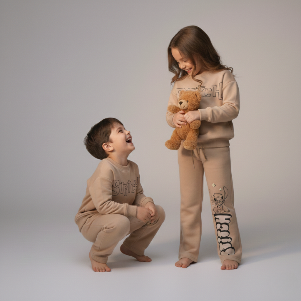 Stitch Tan Long-Sleeves Pajamas (Unisex)