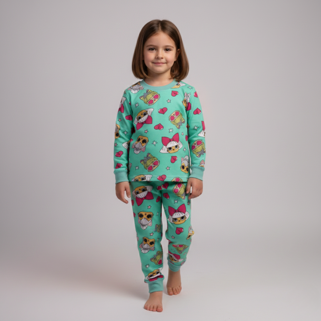 بيجامة كات ماري الوردية بأكمام طويلة (بنات)