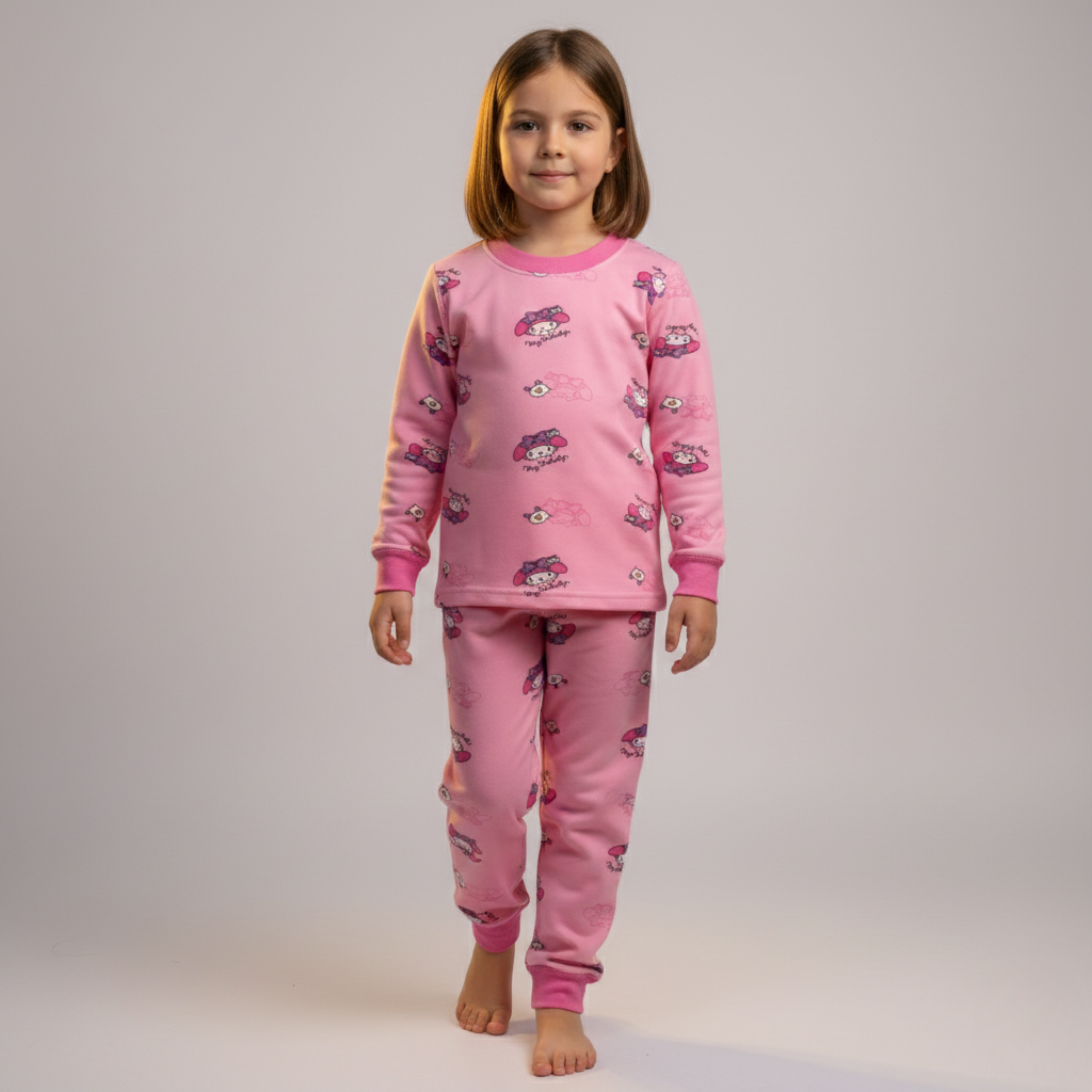 بيجامة كات ماري الوردية بأكمام طويلة (بنات)