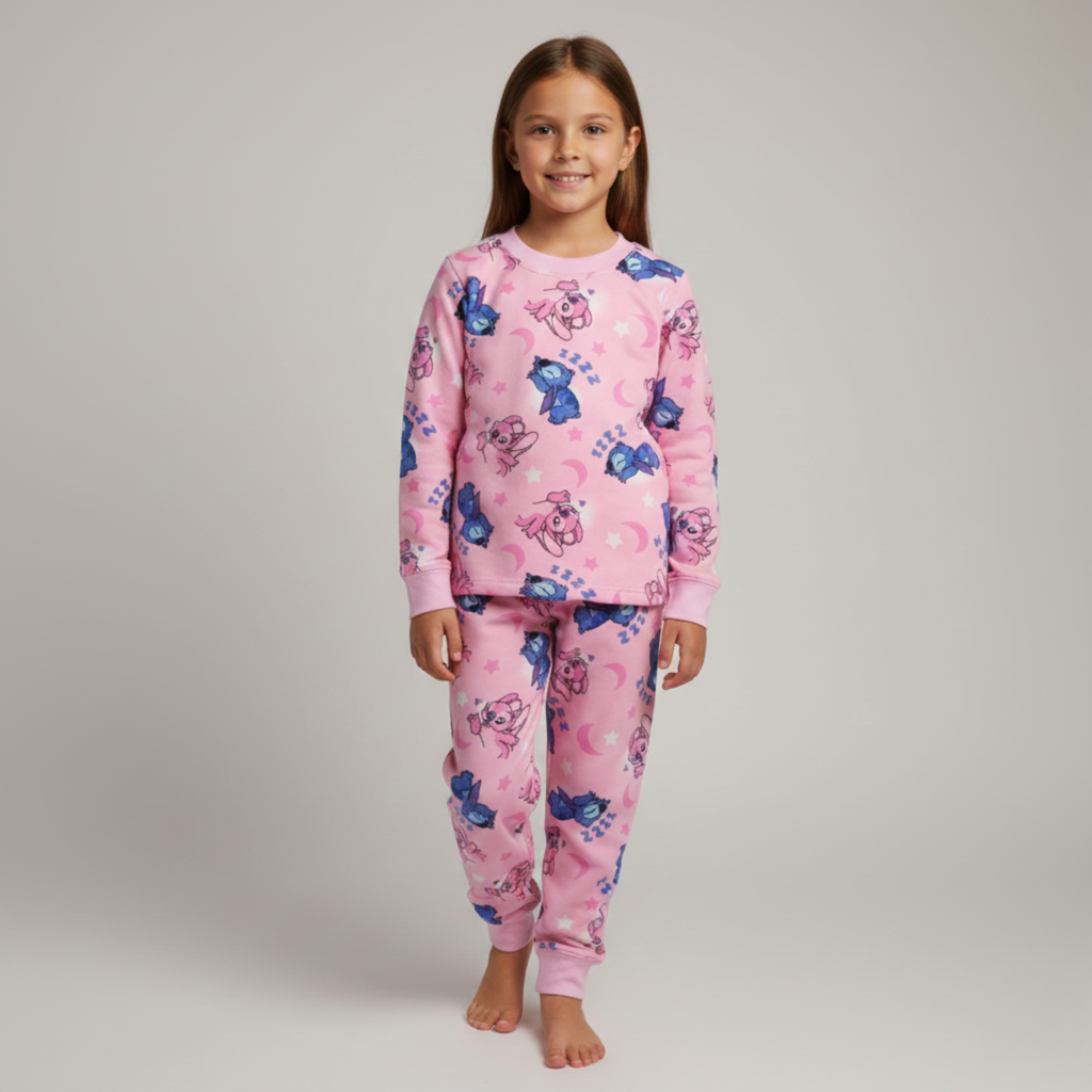 بيجامة كات ماري الوردية بأكمام طويلة (بنات)