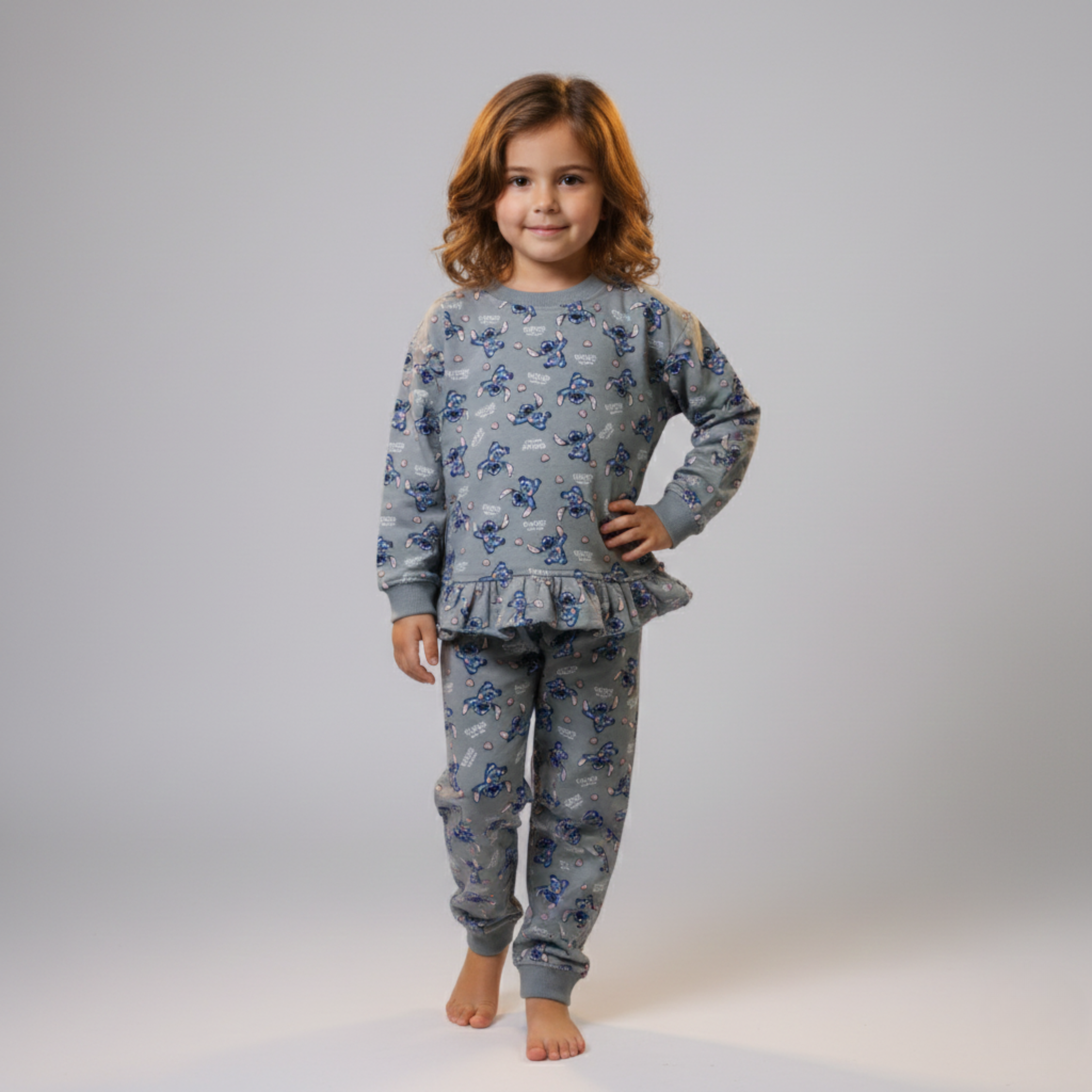 بيجامة كات ماري الوردية بأكمام طويلة (بنات)