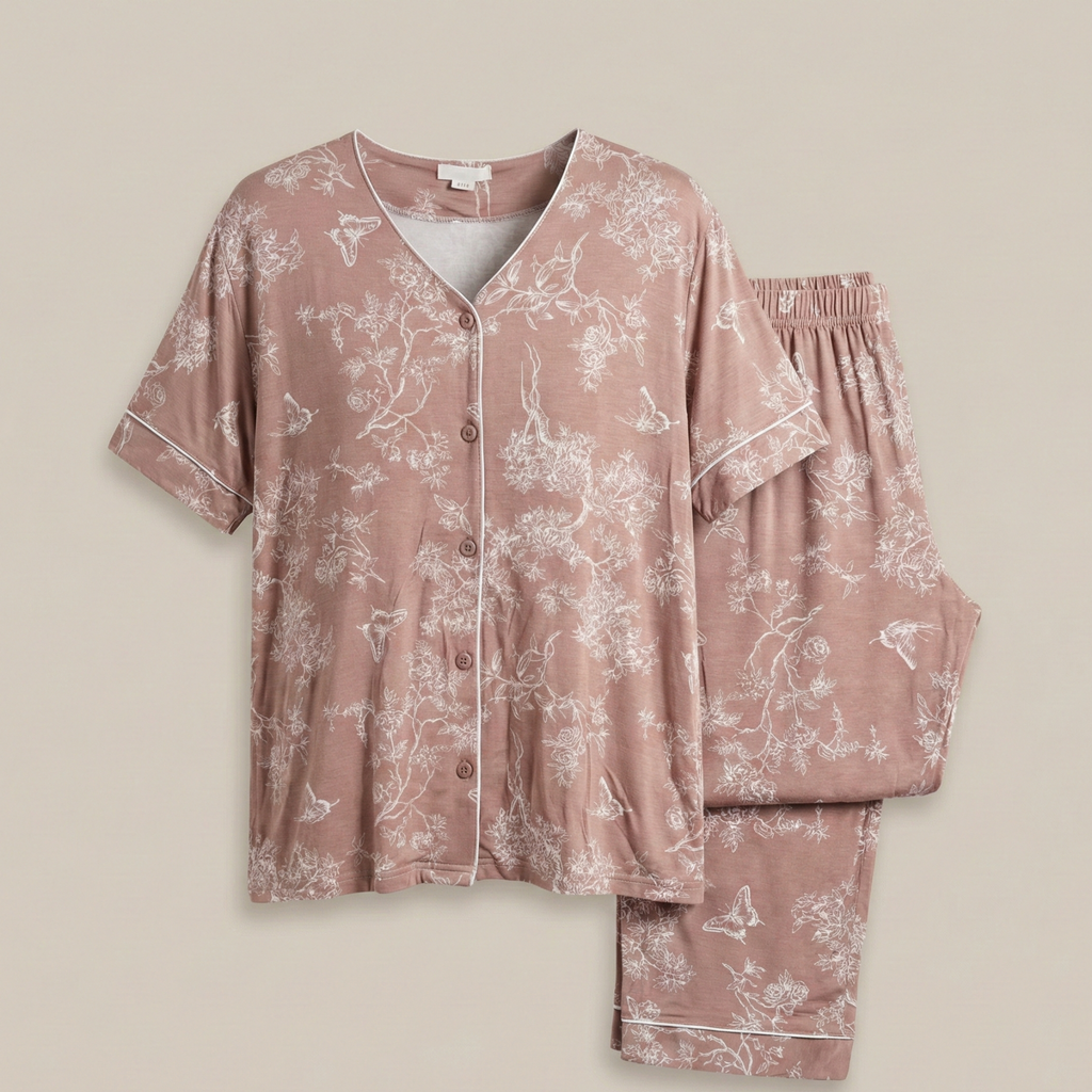 Womens Silk Pajama 2 Pcs Set 8110