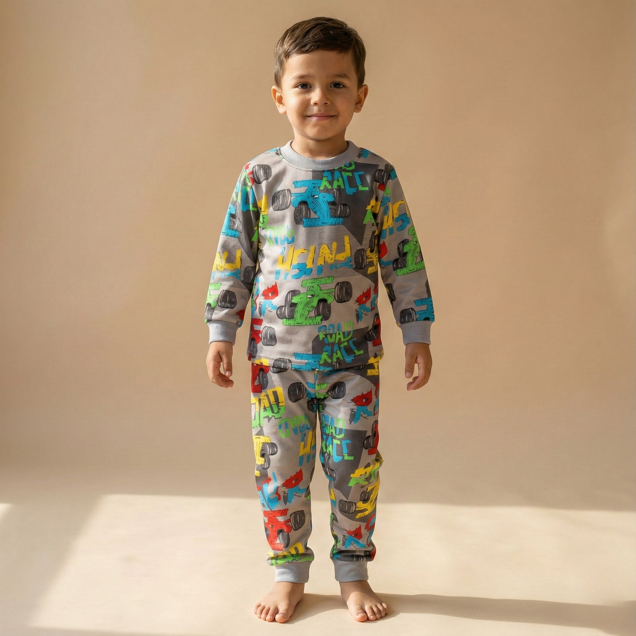 بيجاما رمادية حرارية بأكمام طويلة (للأولاد)