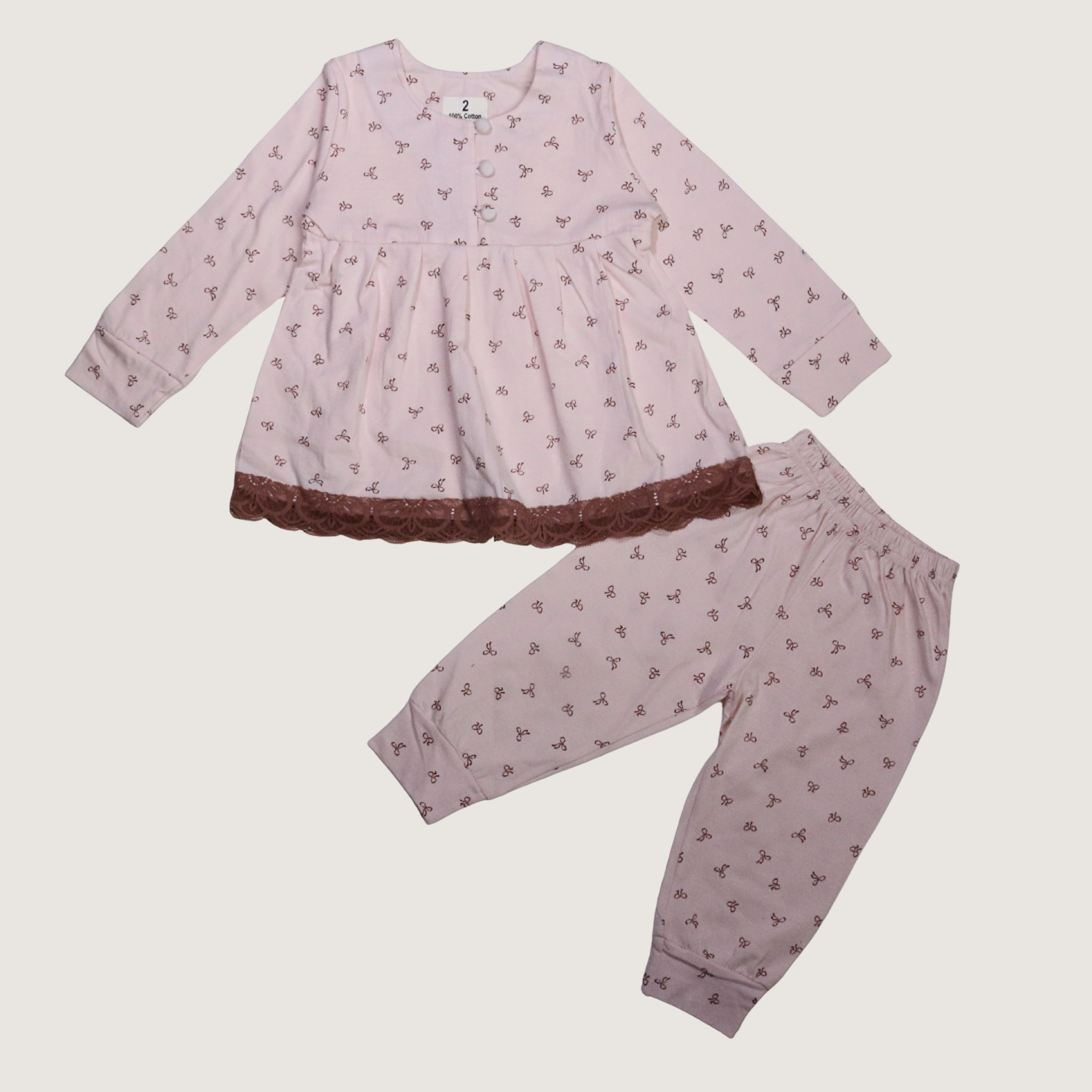 بيجامة كات ماري الوردية بأكمام طويلة (بنات)