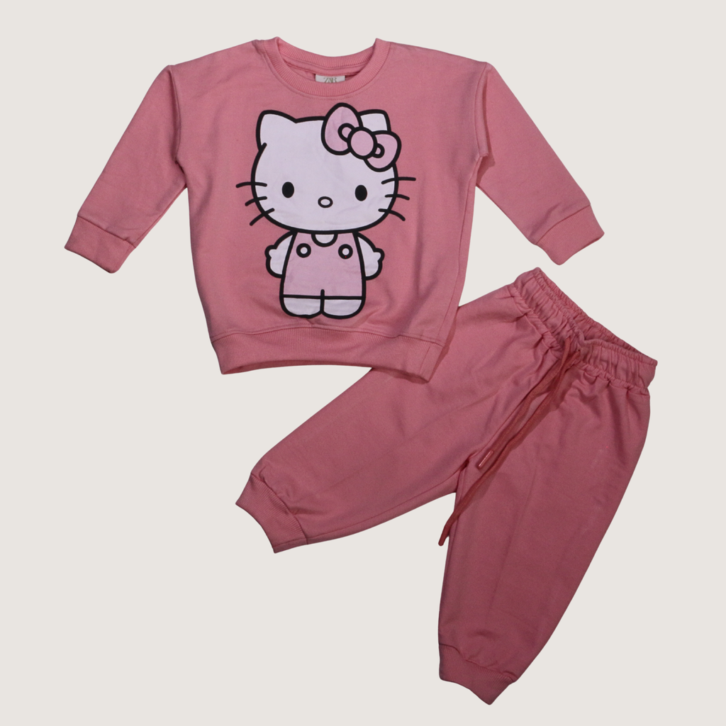 بيجامة كات ماري الوردية بأكمام طويلة (بنات)