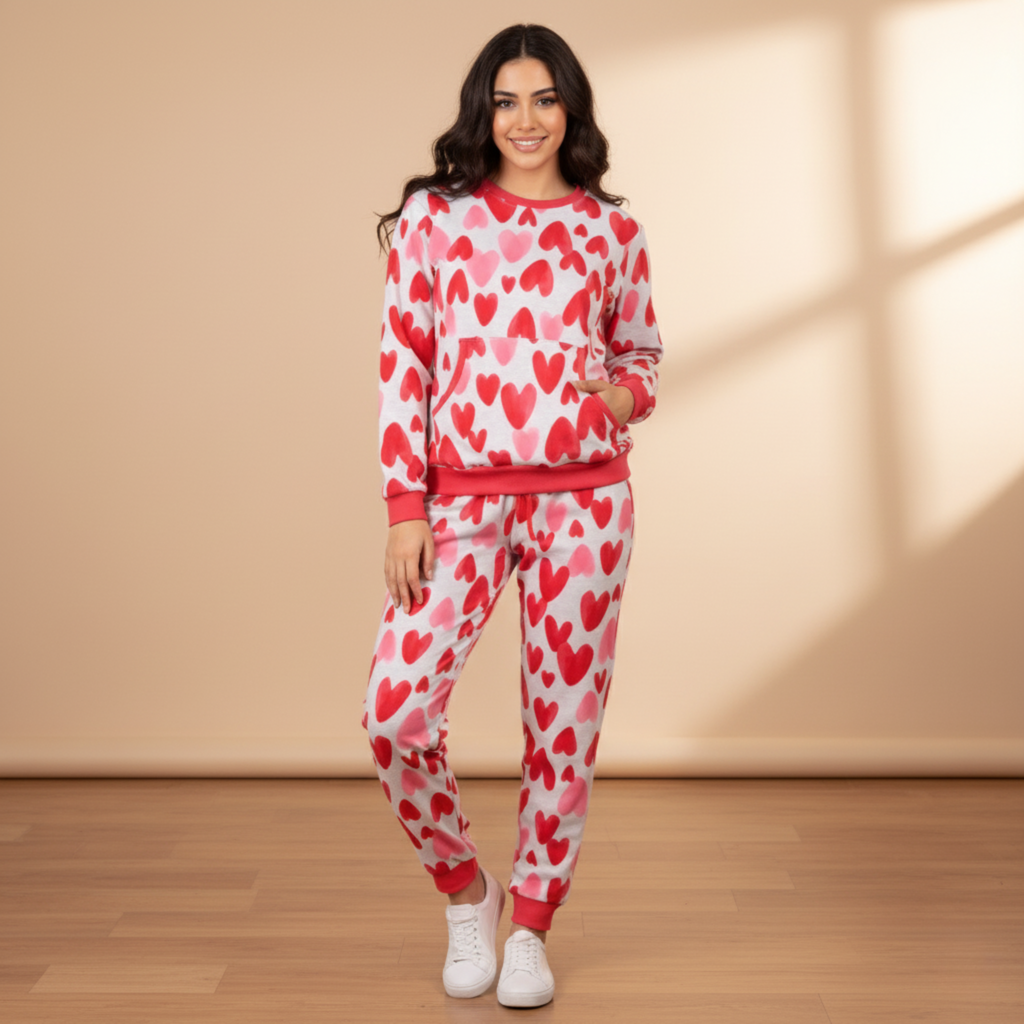 بيجامات قلوب بيضاء نسائية