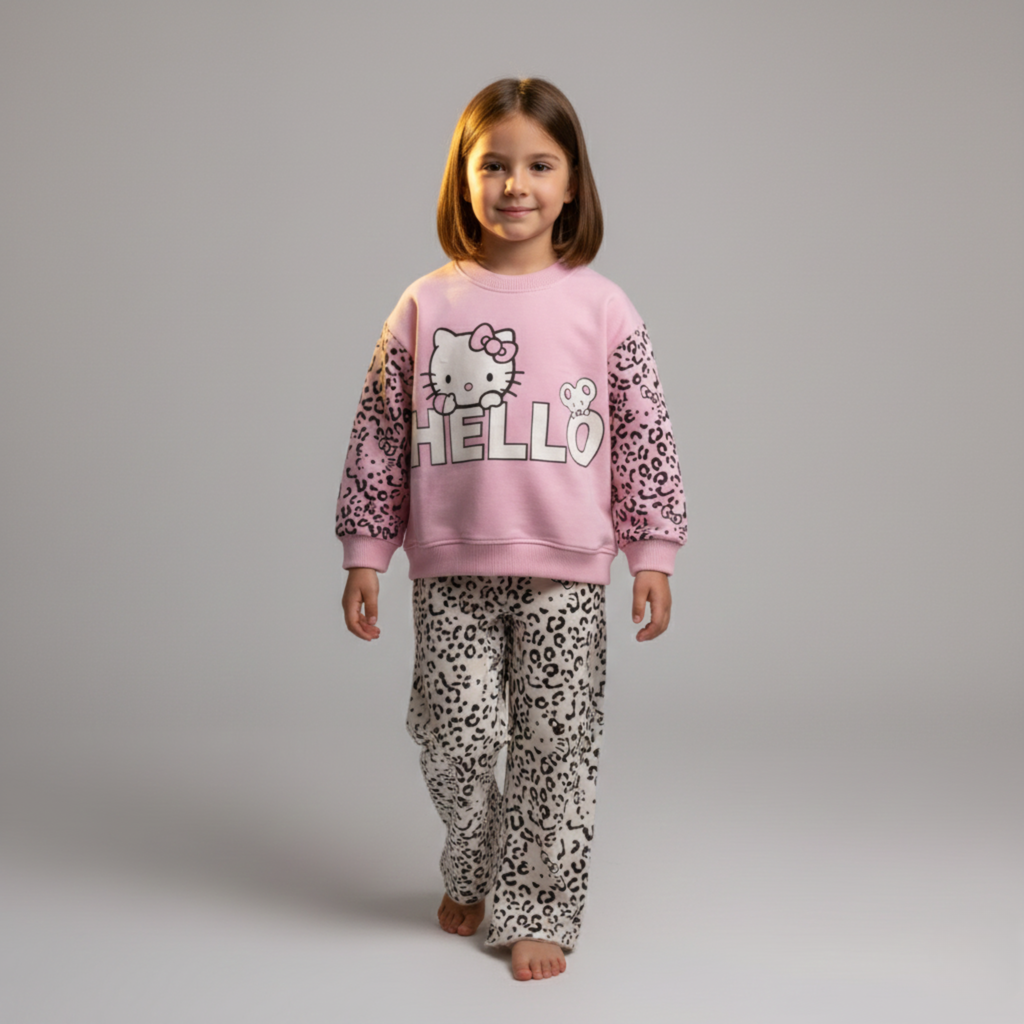 Hello Kitty Print Pink Long-Sleeves Pajamas (Girls)
