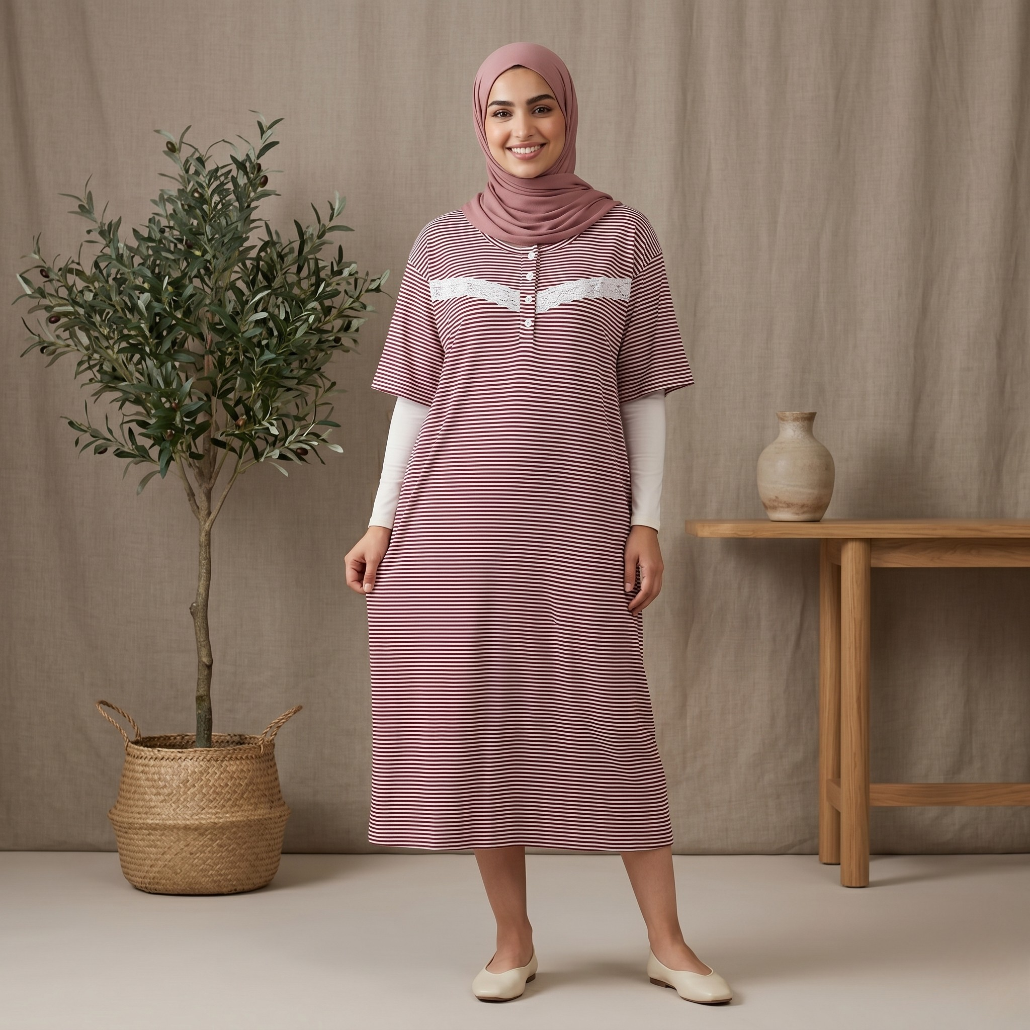 Womens Midi Stripes Red