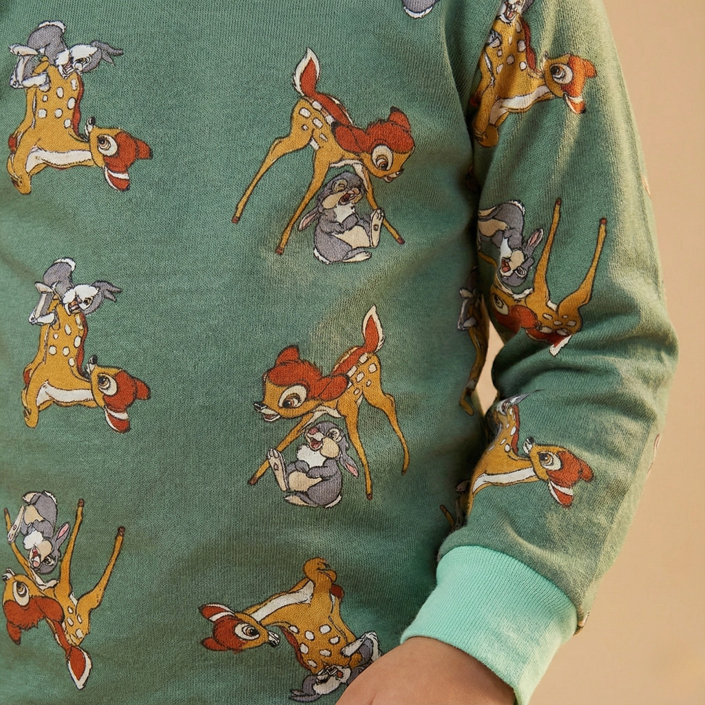 بيجامات حرارية بأكمام طويلة باللون الأخضر الغزال (للبنات)