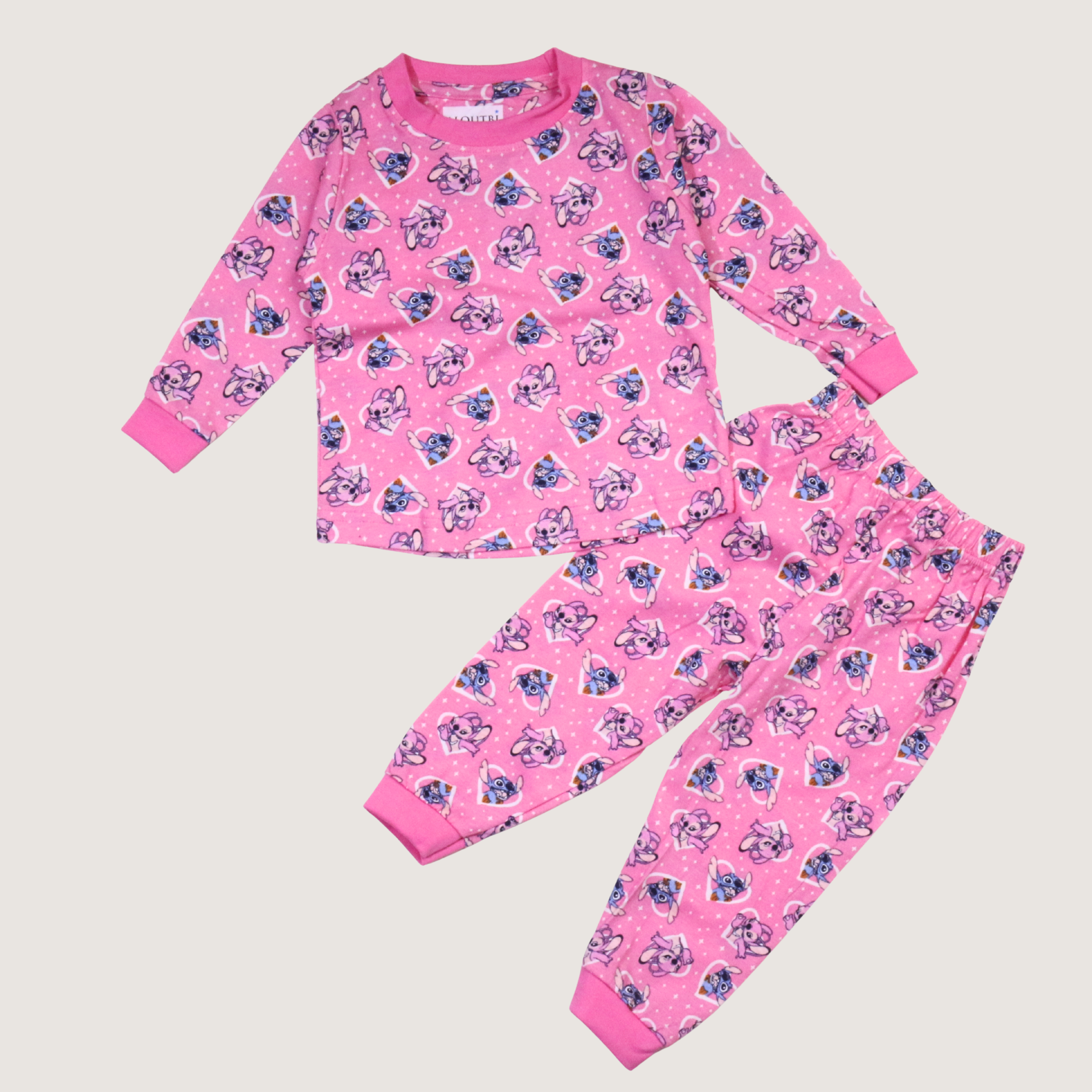 بيجامة كات ماري الوردية بأكمام طويلة (بنات)