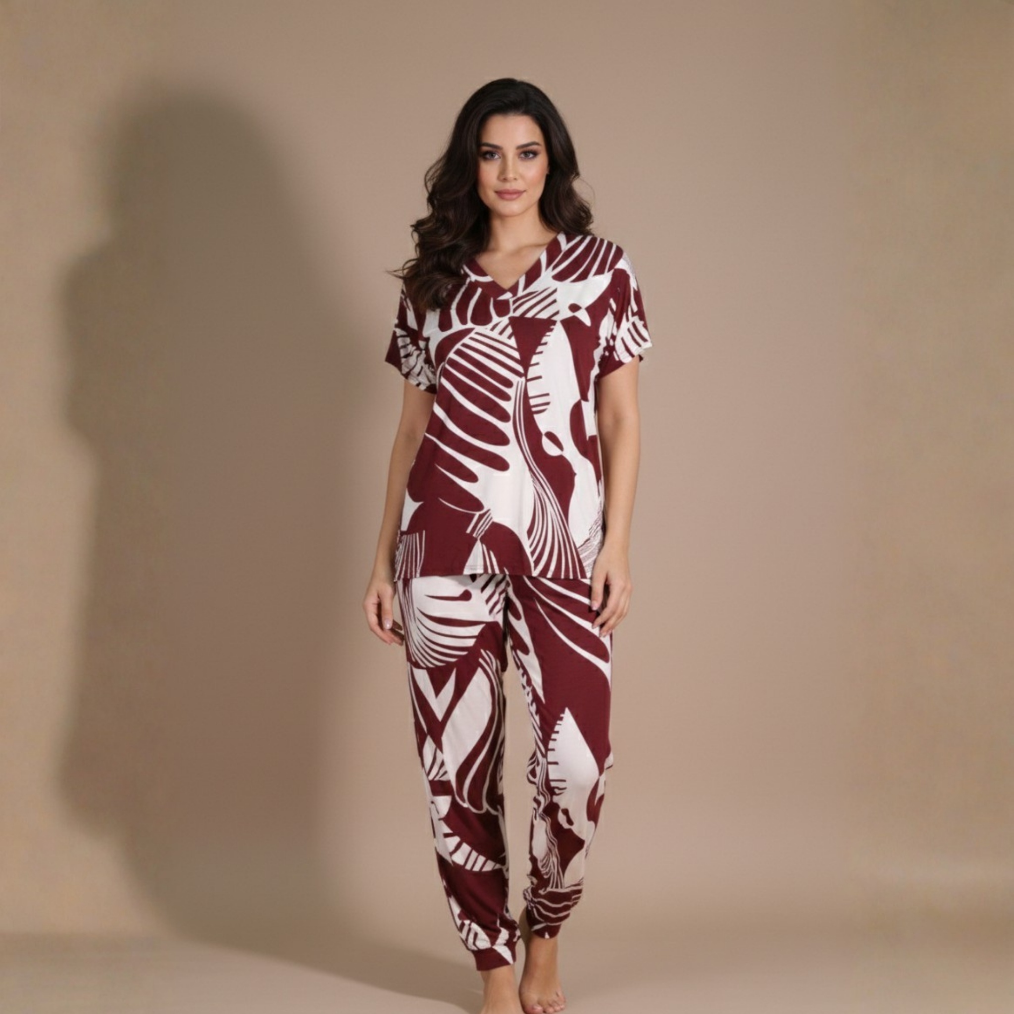 Womens Silk Pajama 2 Pcs Set 8038