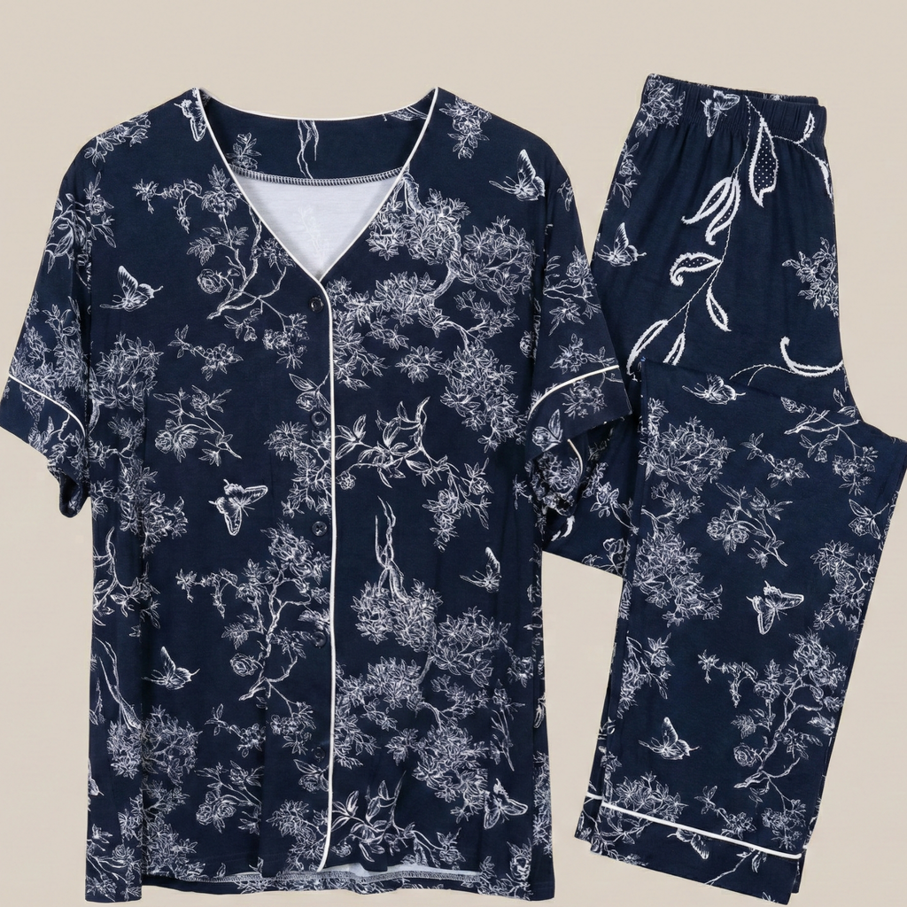 Womens Silk Pajama 2 Pcs Set 8110