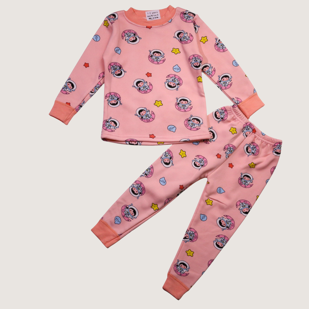 Astronaut Peach Orange Long-Sleeves Pajamas (Girls)