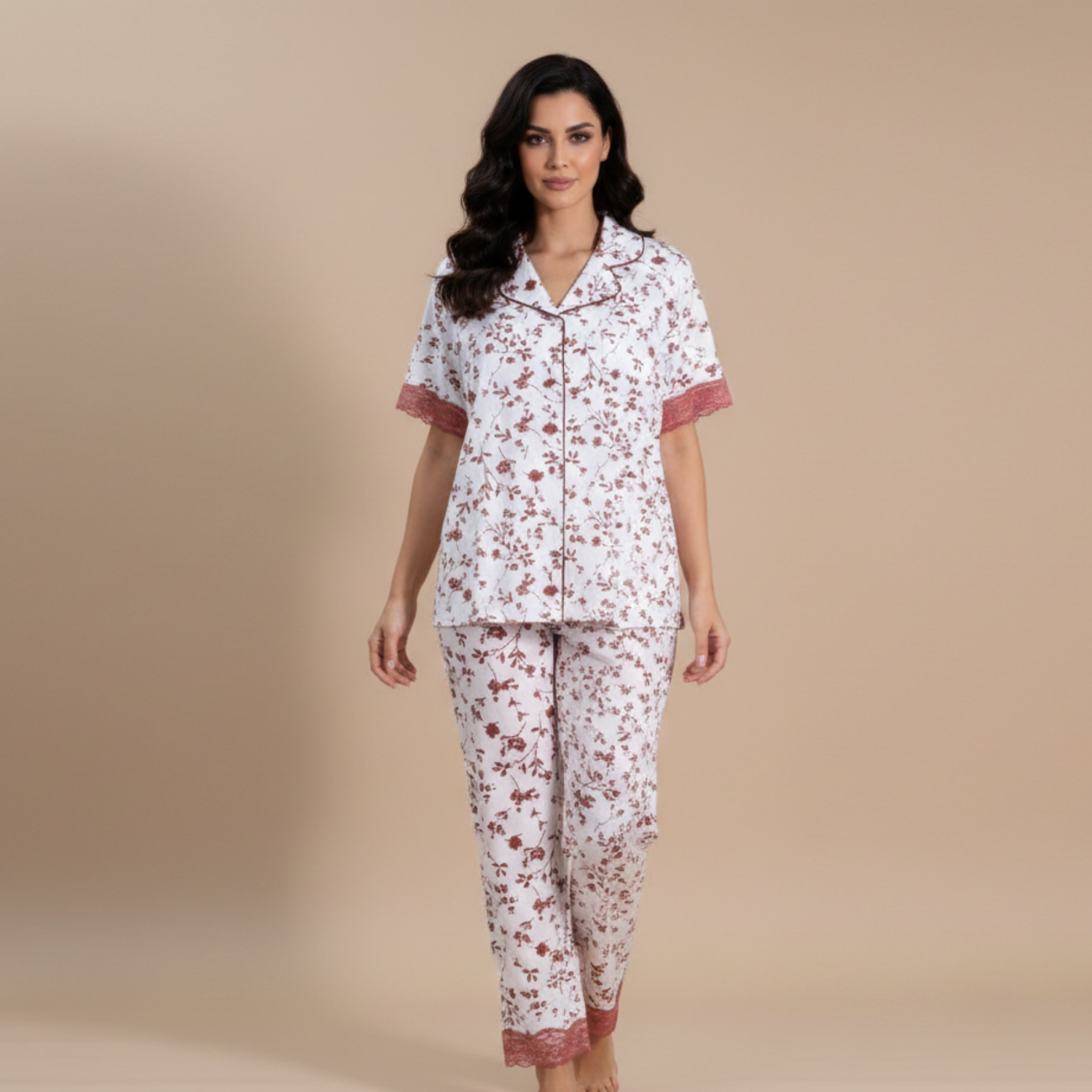 Womens Silk Pajama 2 Pcs Set 8011
