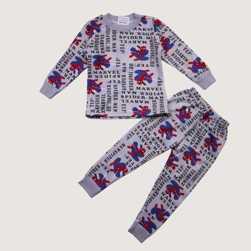 Spiderman Text Gray Long-Sleeves Pajamas (Boys)