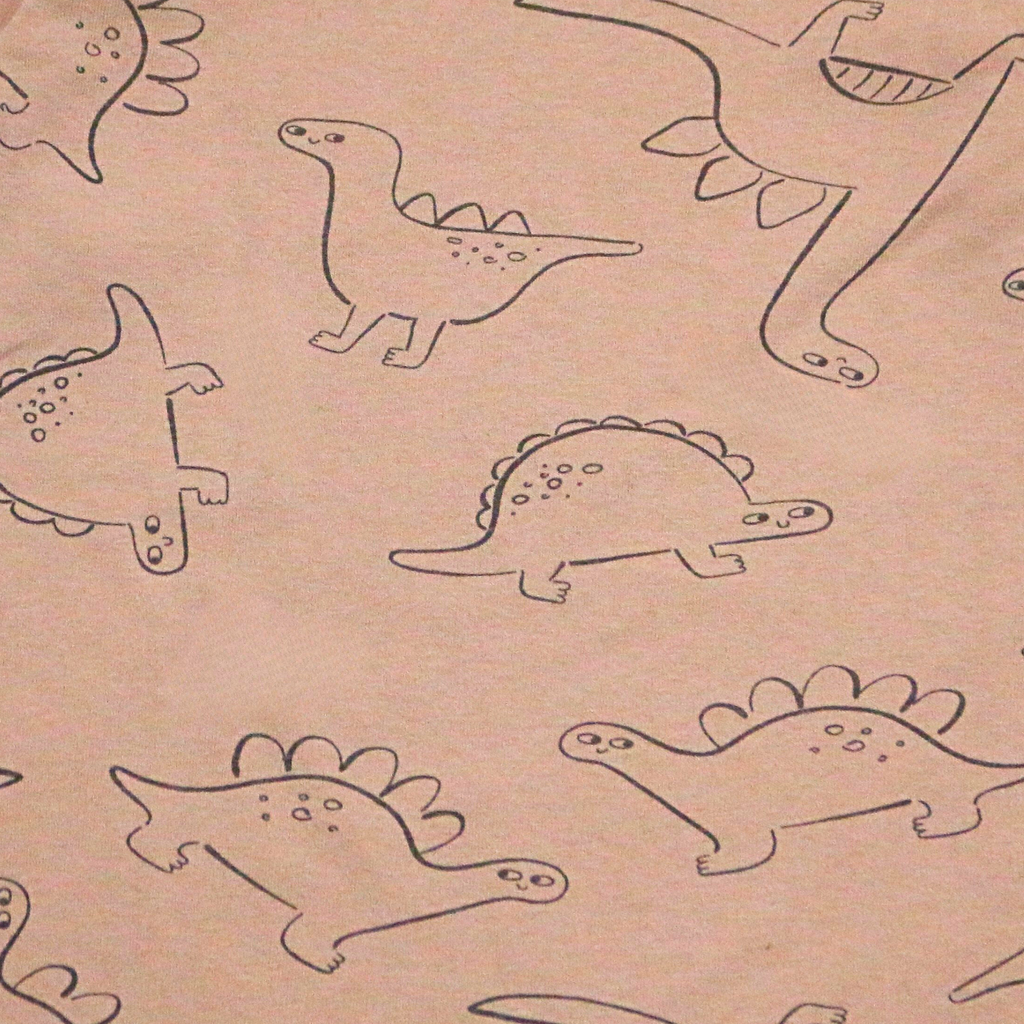 Pattern of dinosaur illustrations on a beige background