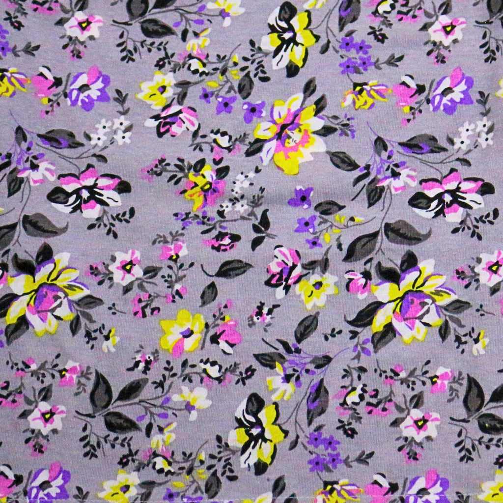 مصباح - بيجامة زهور رمادية بنفسجية بأكمام طويلة (بنات)