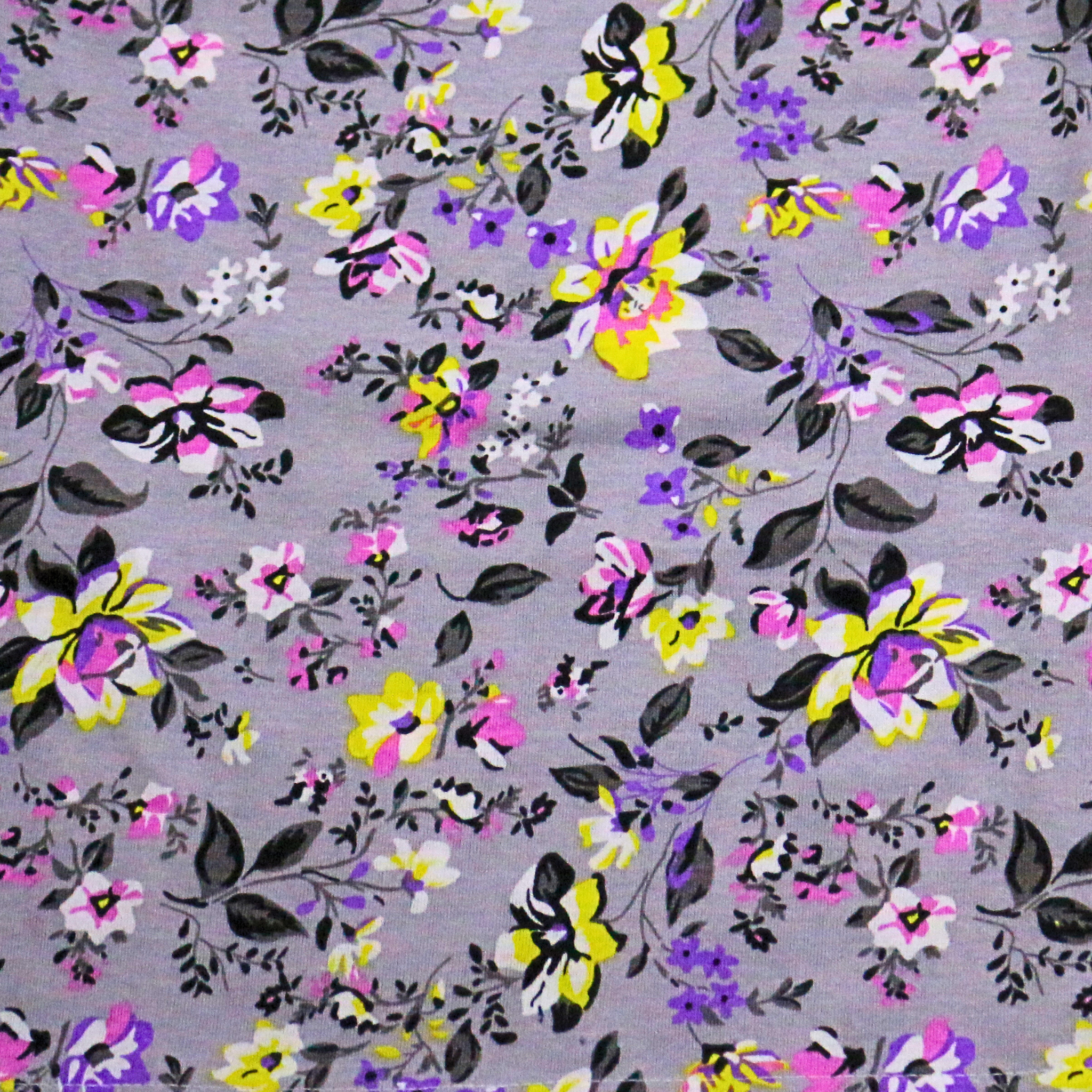 مصباح - بيجامة زهور رمادية بنفسجية بأكمام طويلة (بنات)