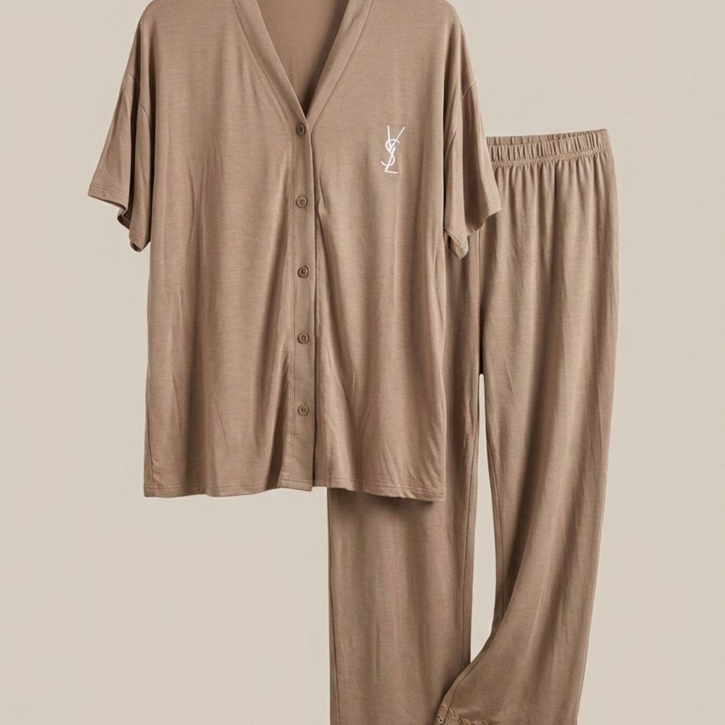 Womens Silk Pajama 2 Pcs Set 8116