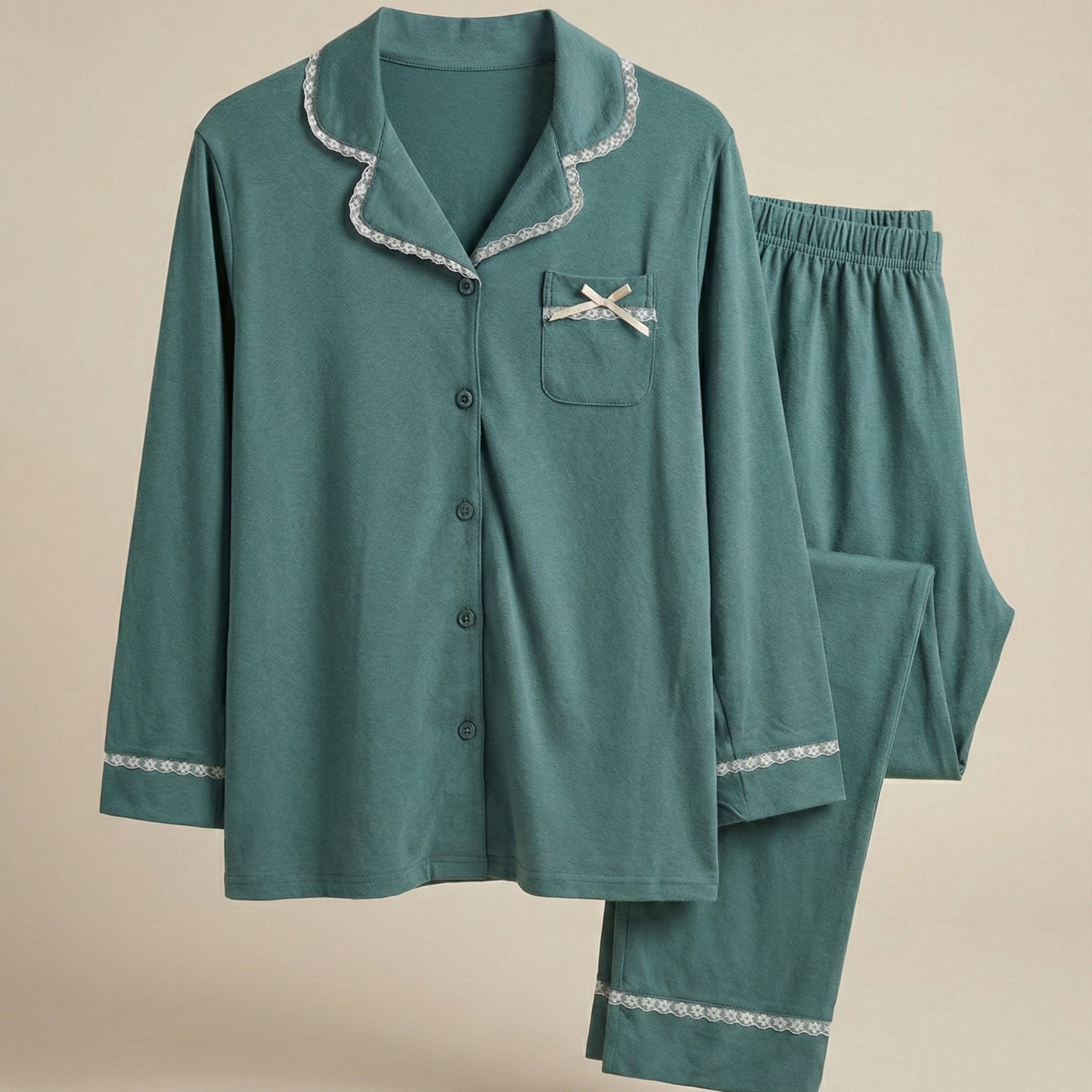 Womens Silk Pajama 2 Pcs Set 8016