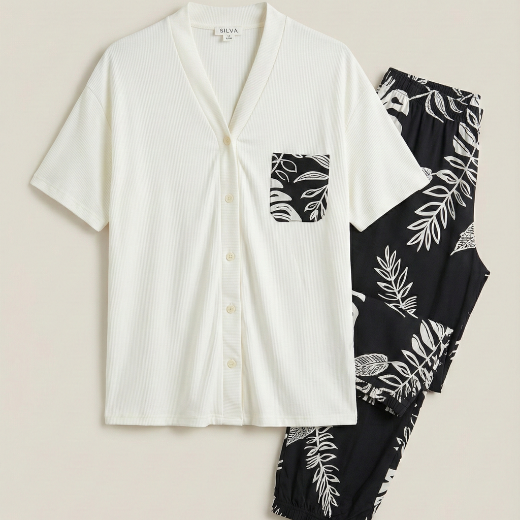 Womens Silk Pajama 2 Pcs Set 8120