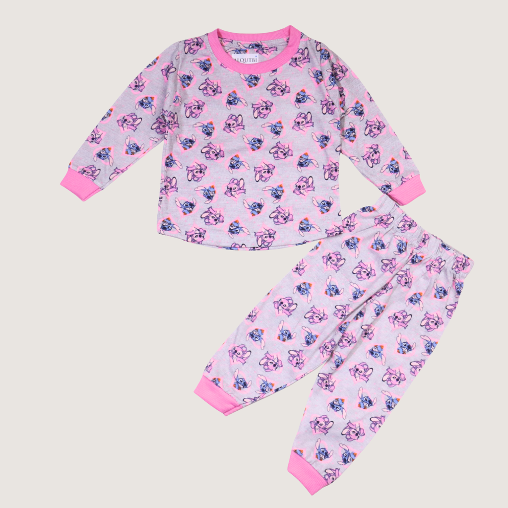 بيجامة كات ماري الوردية بأكمام طويلة (بنات)