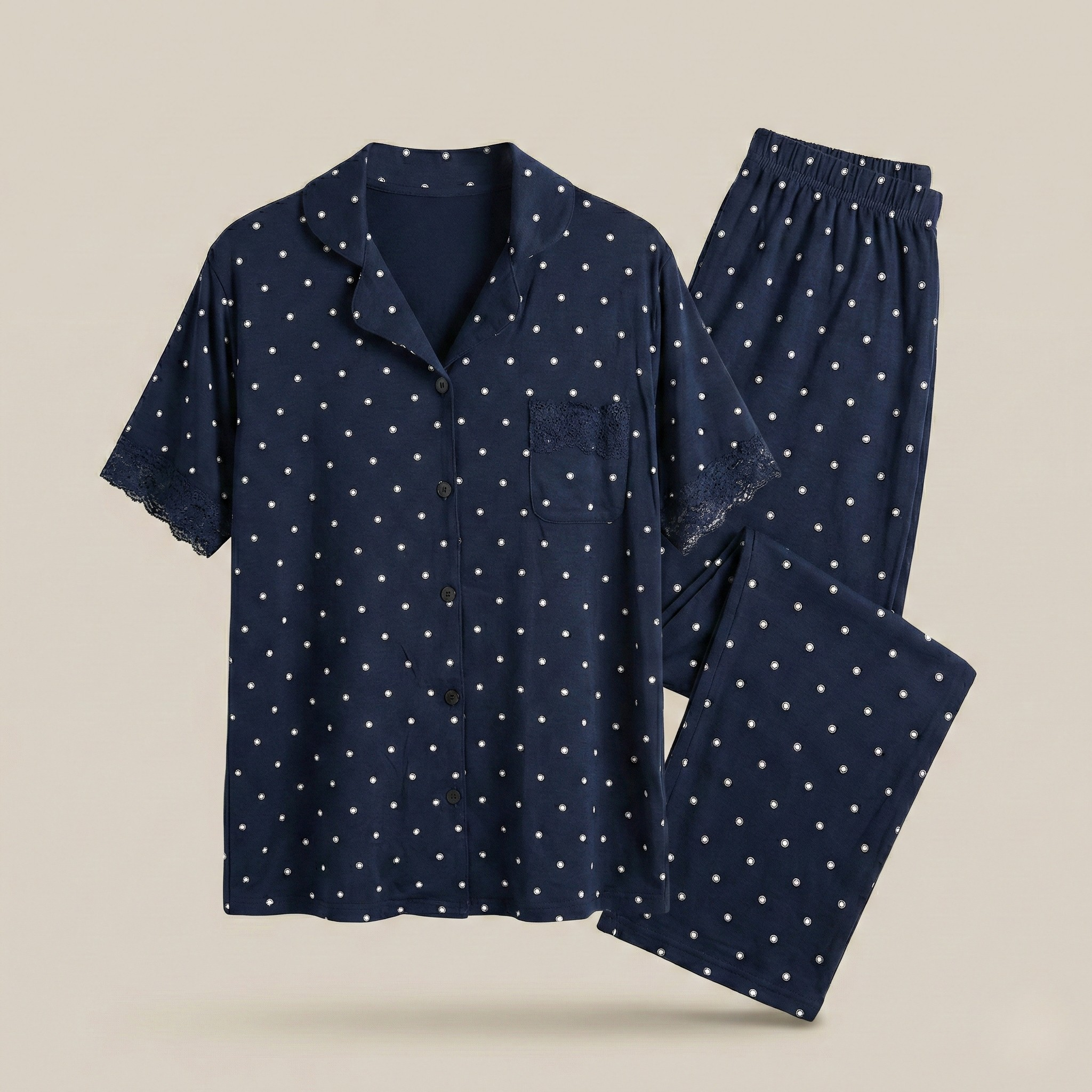 Womens Silk Pajama 2 Pcs Set 8053