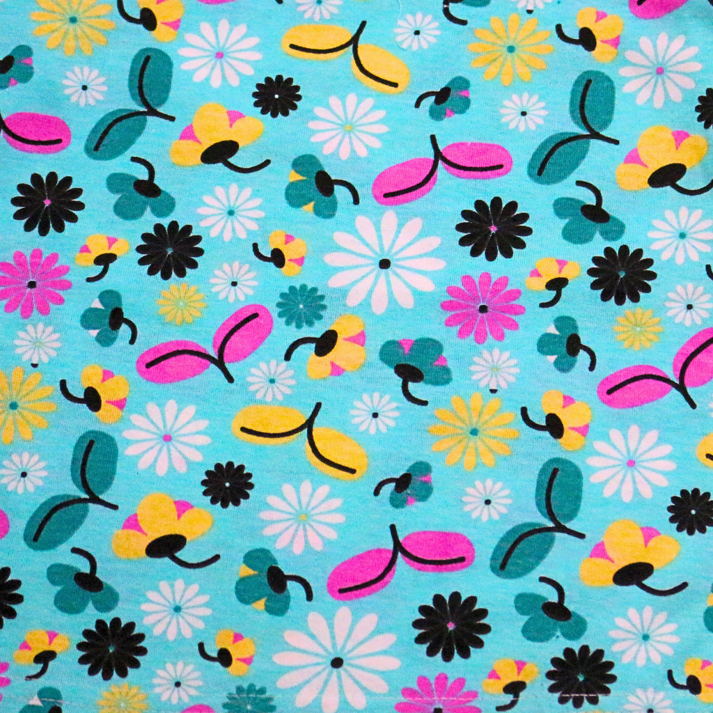 Colorful floral pattern on a blue background