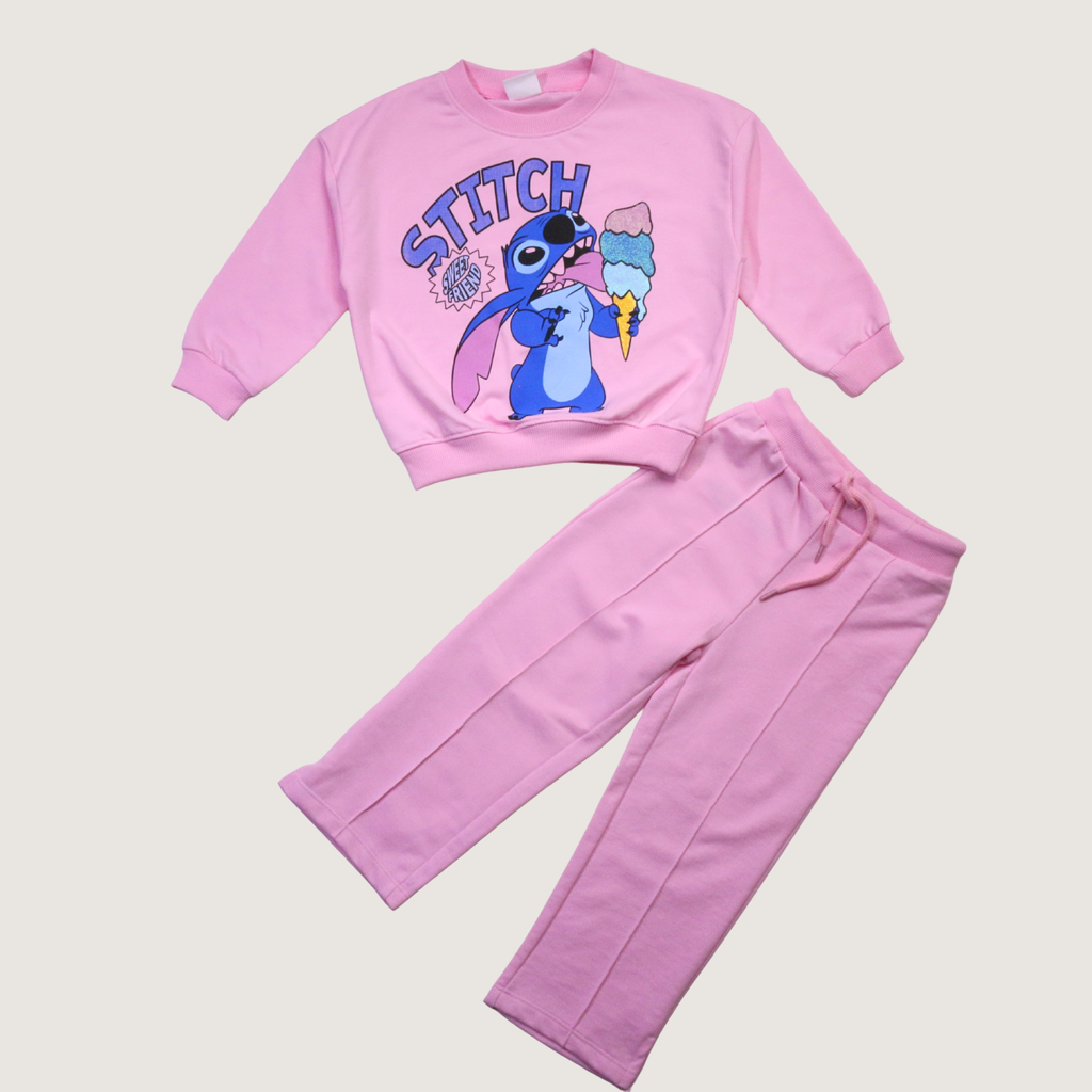 Stitch Glitter Pink Long-Sleeves Pajamas (Girls)