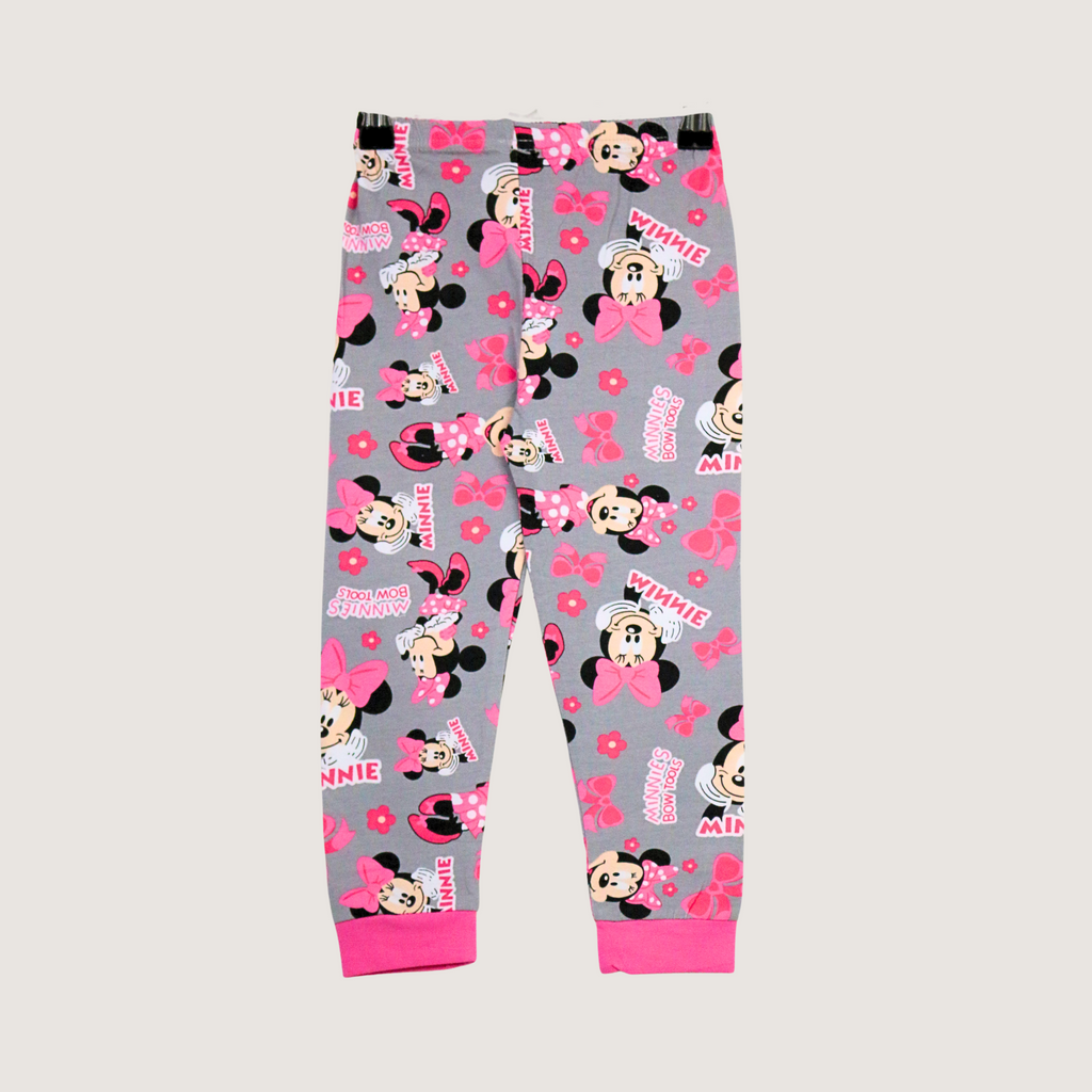 Children's leggings with Minnie Mouse design on a gray background