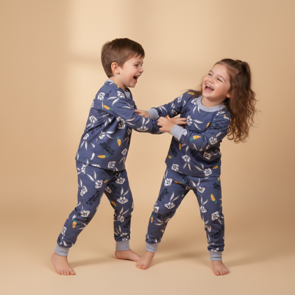 بيجاما حرارية زرقاء بأكمام طويلة بتصميم باغز باني (للجنسين)