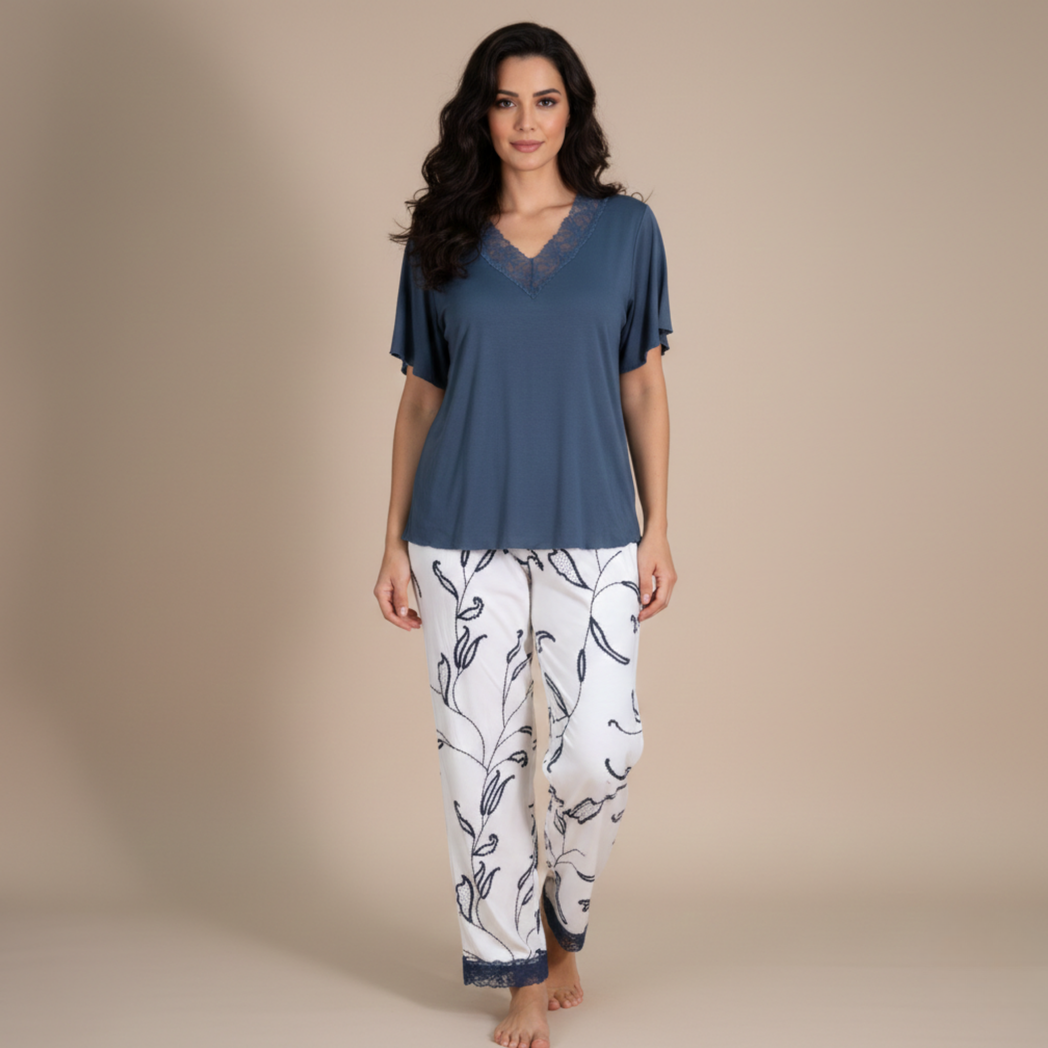 Womens Silk Pajama 2 Pcs Set 8079