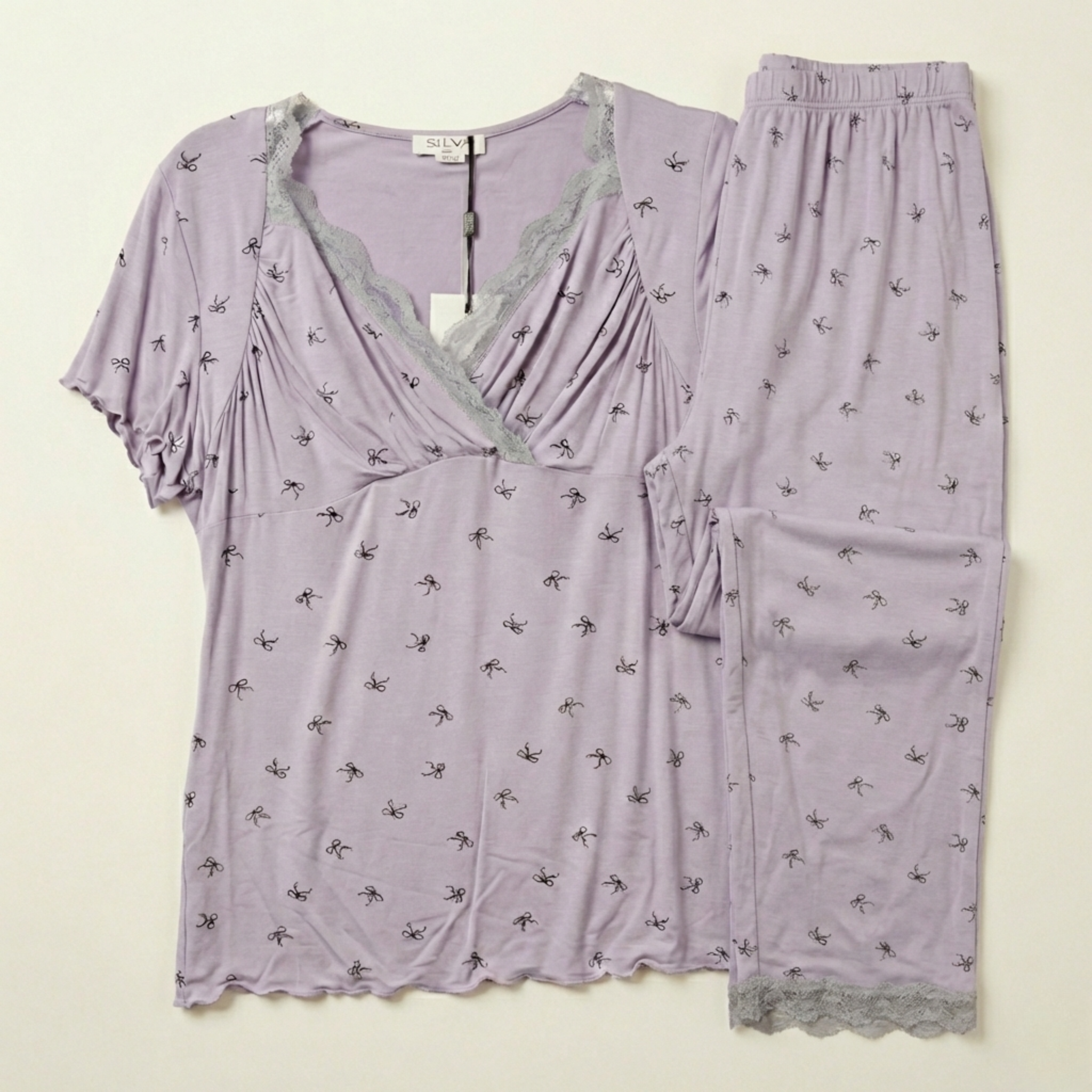 Womens Silk Pajama 2 Pcs Set 8049