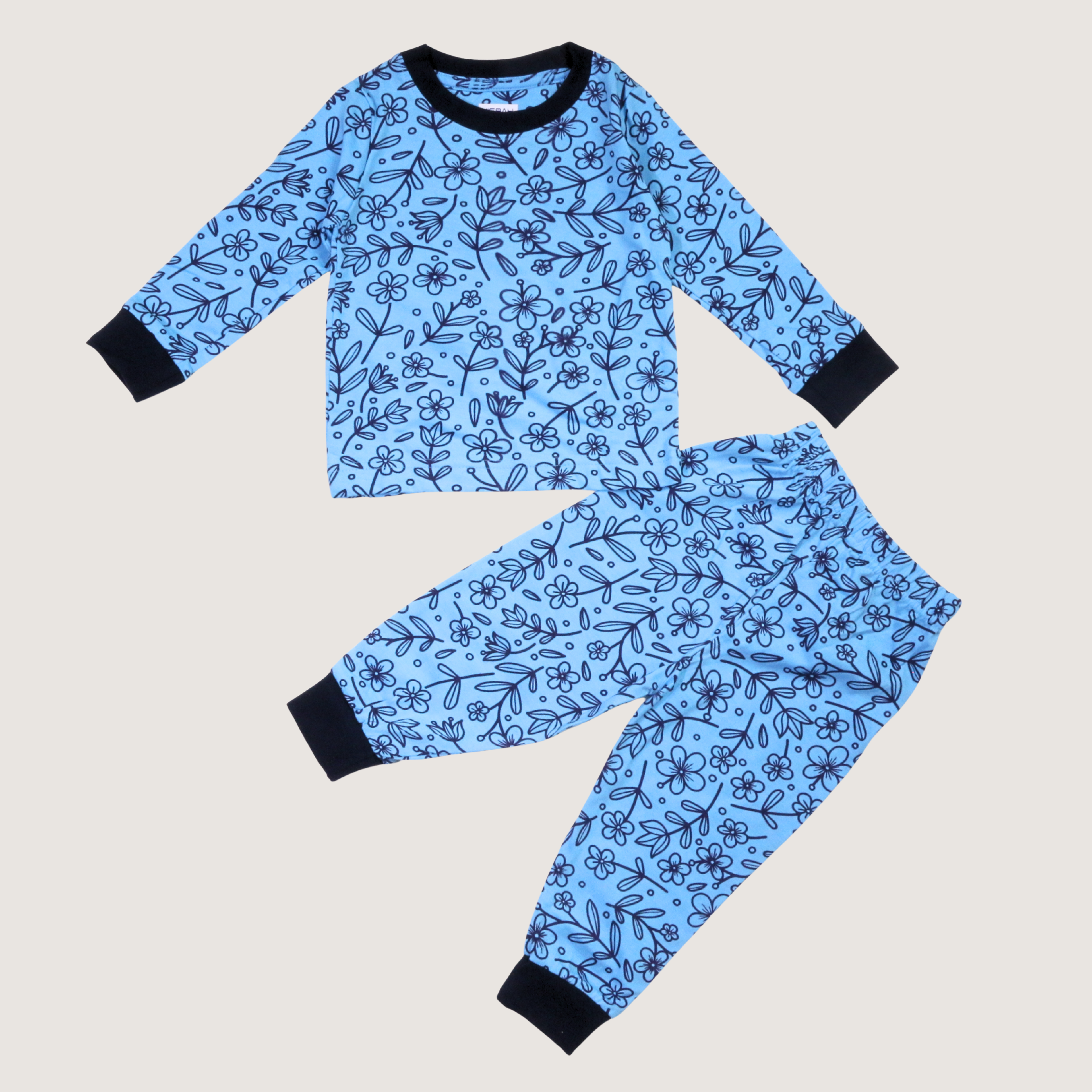 MISBAH - Printed Flowers Blue Long-Sleeves Pajamas (Girls)