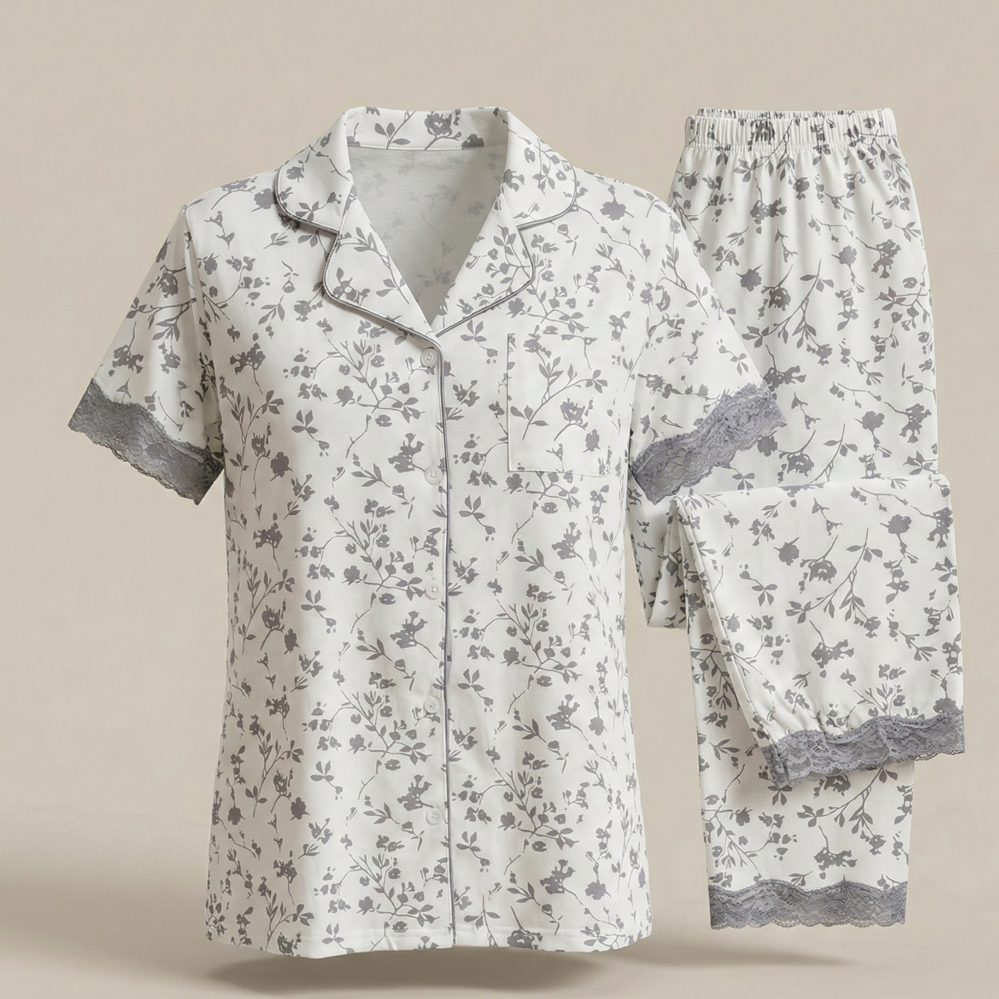 Womens Silk Pajama 2 Pcs Set 8011