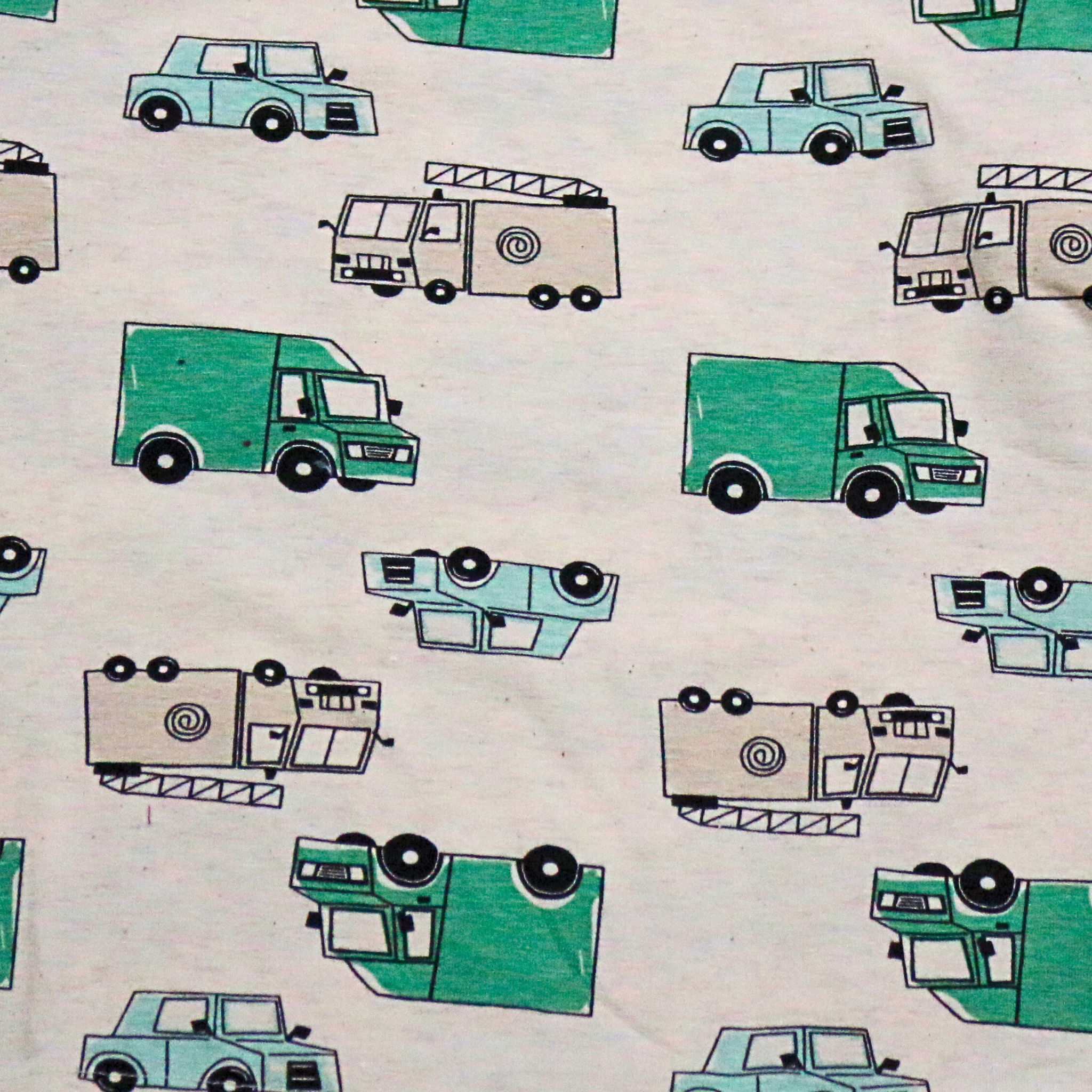 Pattern of green and black vehicles on a beige background