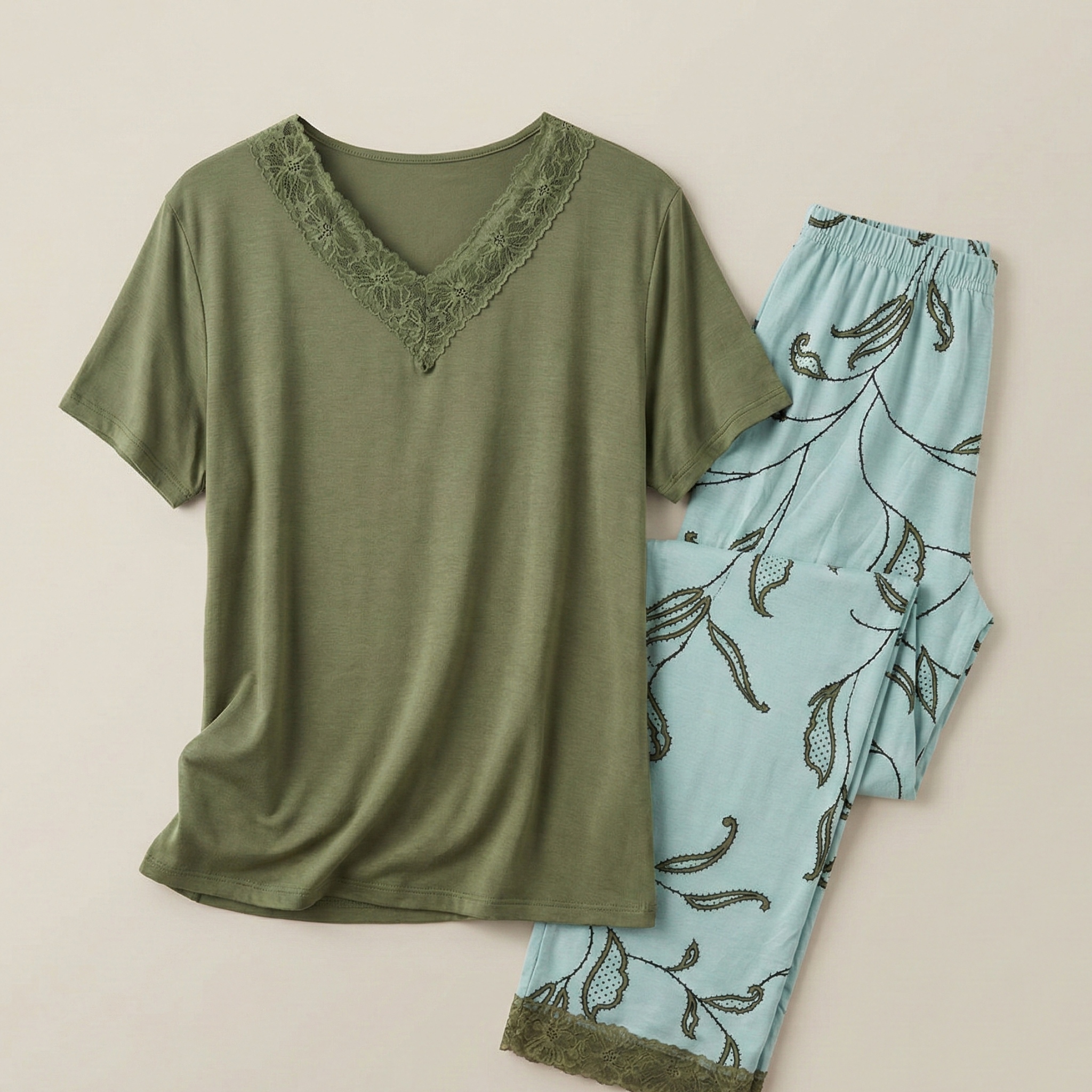 Womens Silk Pajama 2 Pcs Set 8079