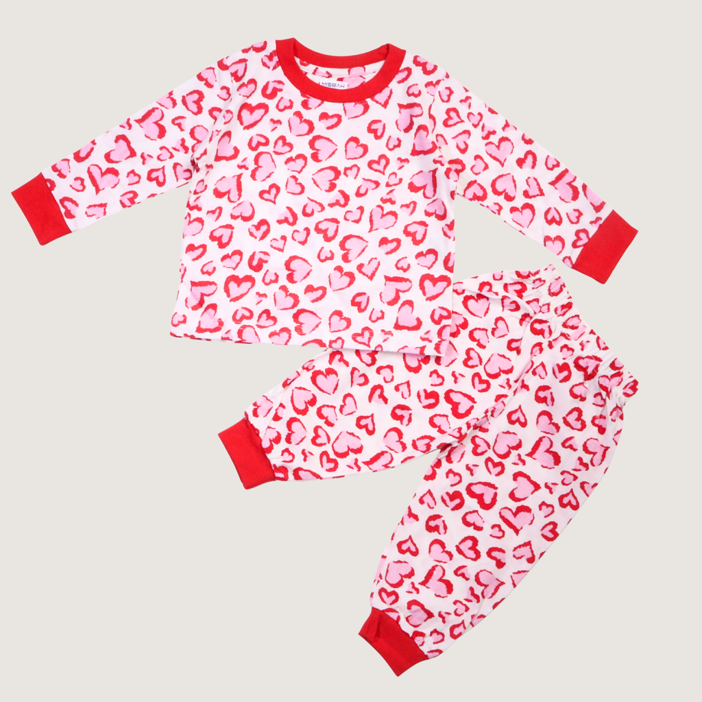 MISBAH - Red Hearts Cream Long-Sleeves Pajamas (Girls)