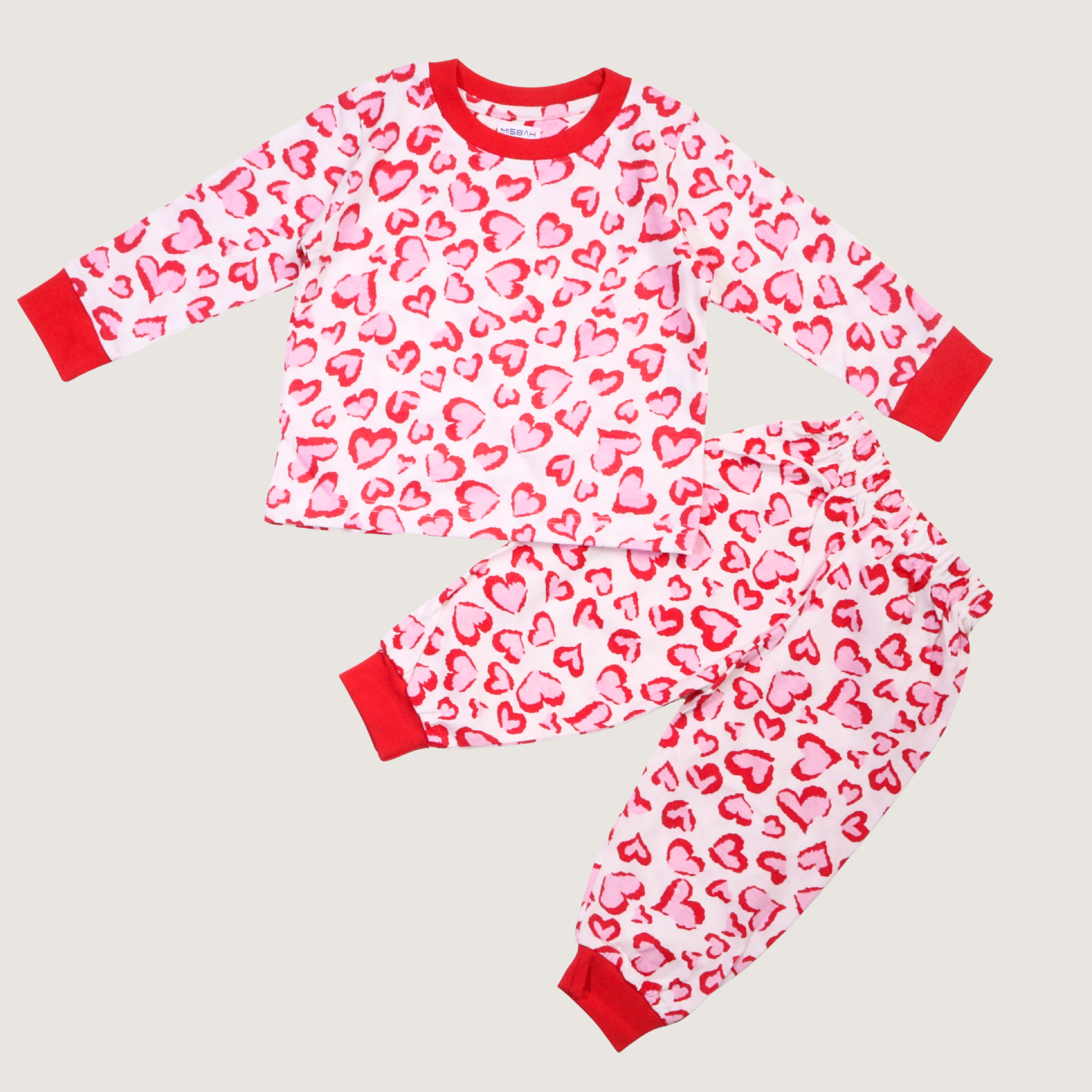 MISBAH - Red Hearts Cream Long-Sleeves Pajamas (Girls)