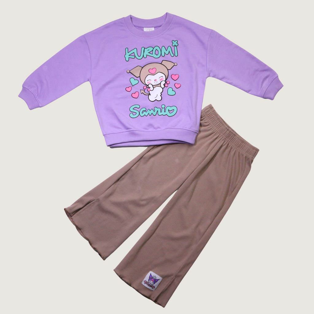 Kuromi Hearts Purple Long-Sleeves Pajamas (Girls)