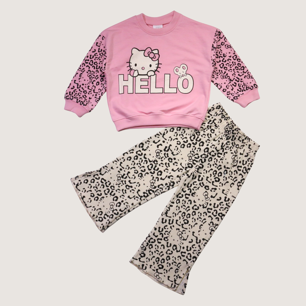 Hello Kitty Print Pink Long-Sleeves Pajamas (Girls)