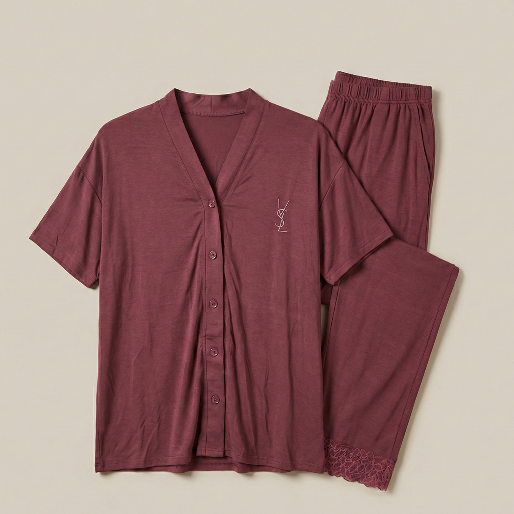 Womens Silk Pajama 2 Pcs Set 8116