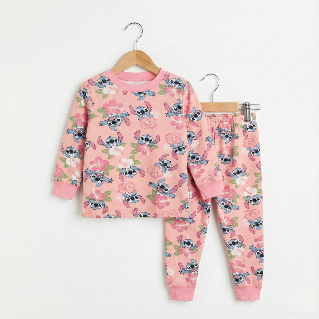 بيجاما قطنية طويلة الأكمام مزينة بنقشة زهور (بنات)