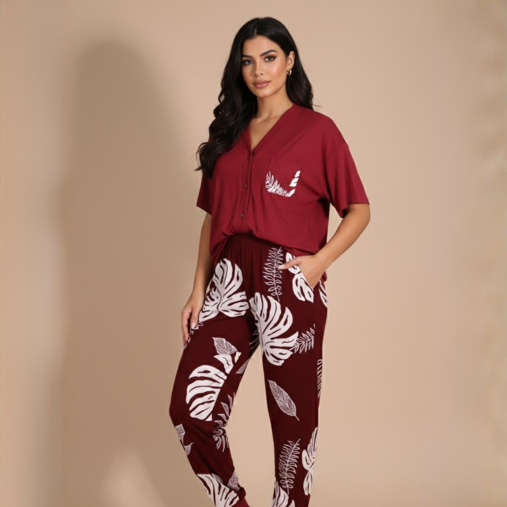 Womens Silk Pajama 2 Pcs Set 8120
