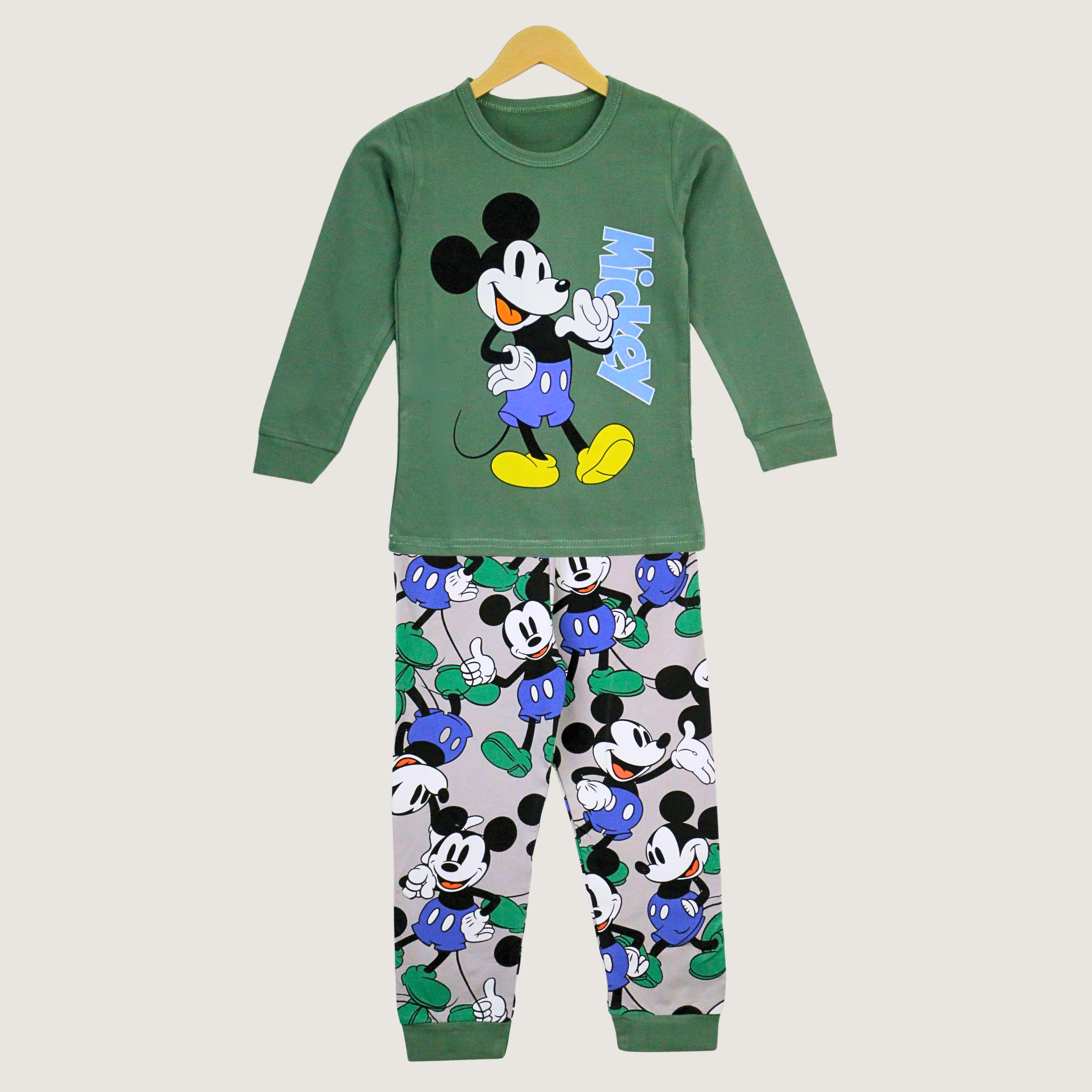 Children's pajama set with Mickey Mouse design on a white background