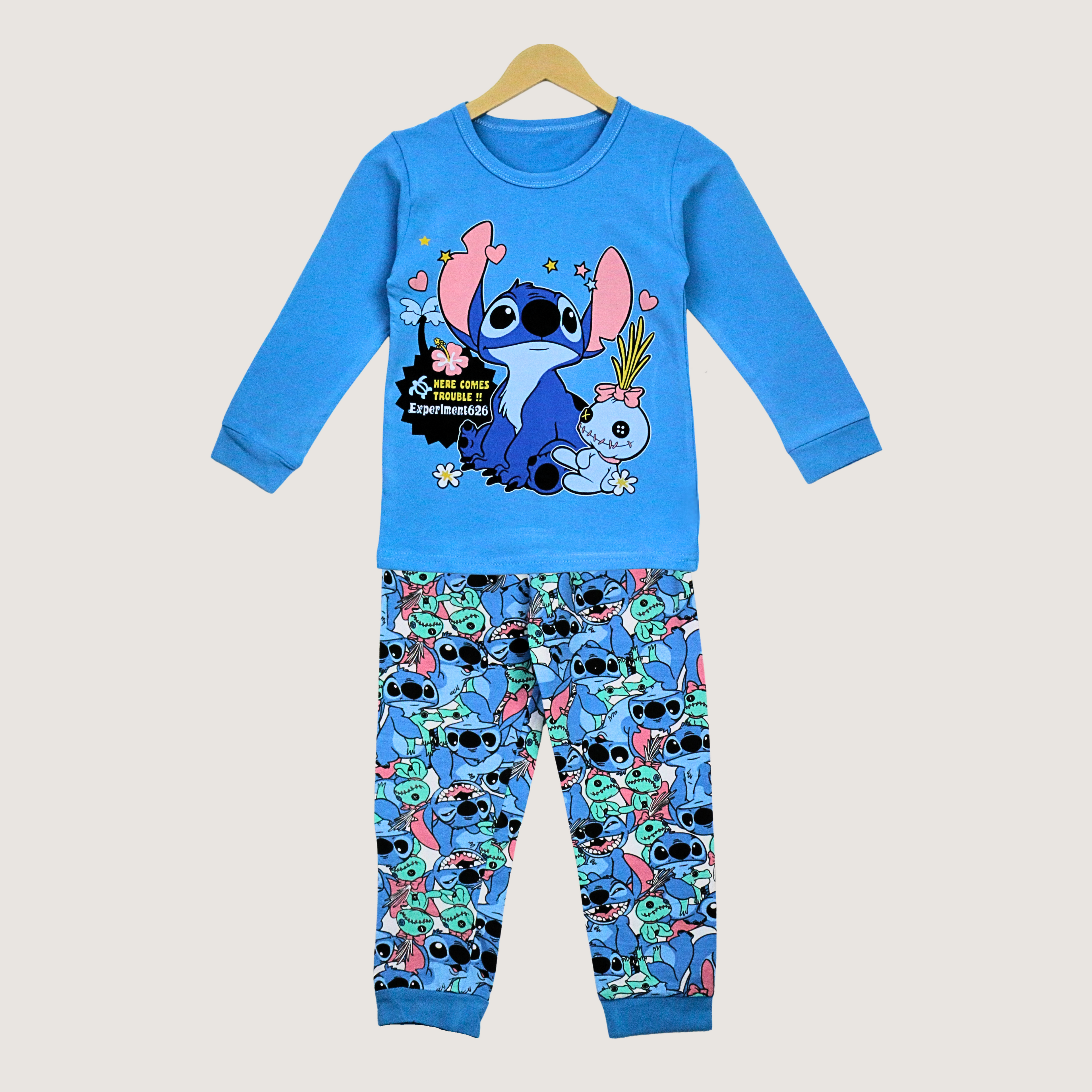 بيجامة ستيتش زرقاء بأكمام طويلة (بنات)