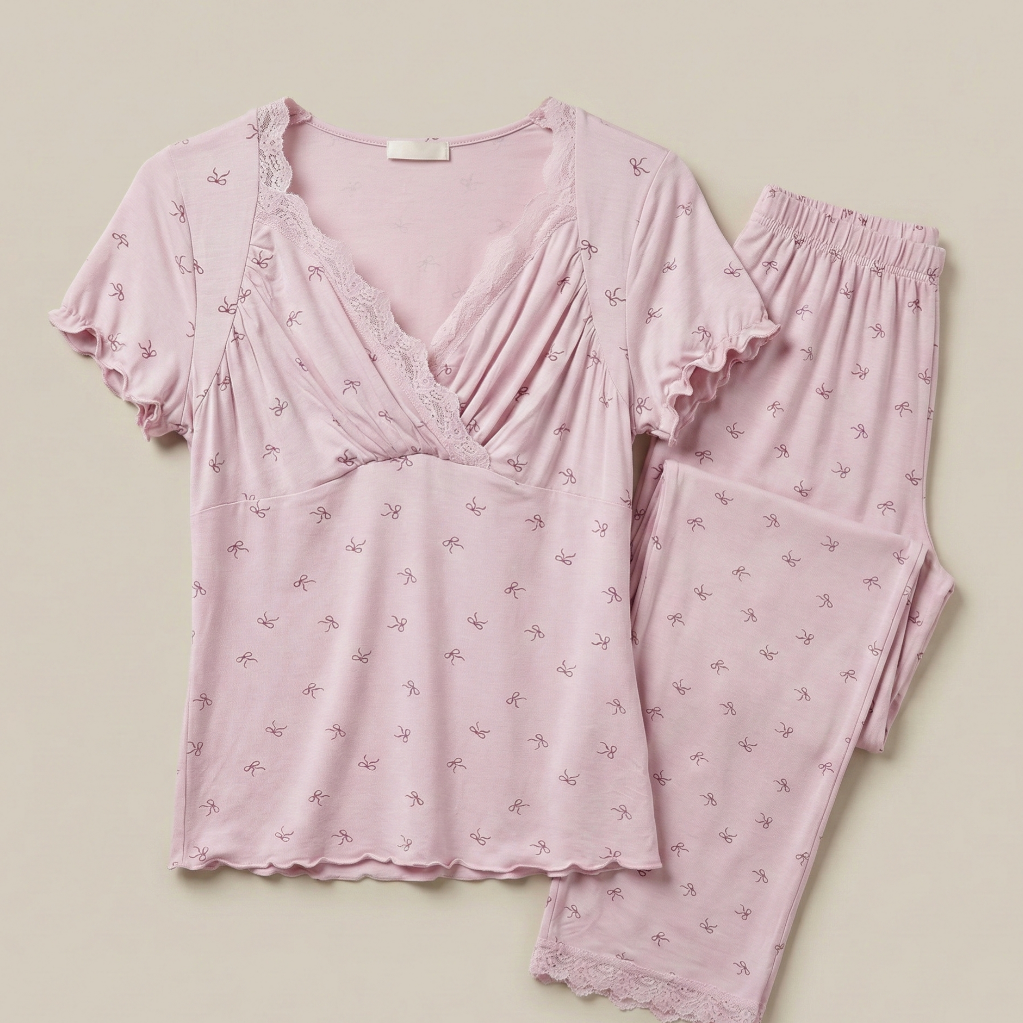 Womens Silk Pajama 2 Pcs Set 8049