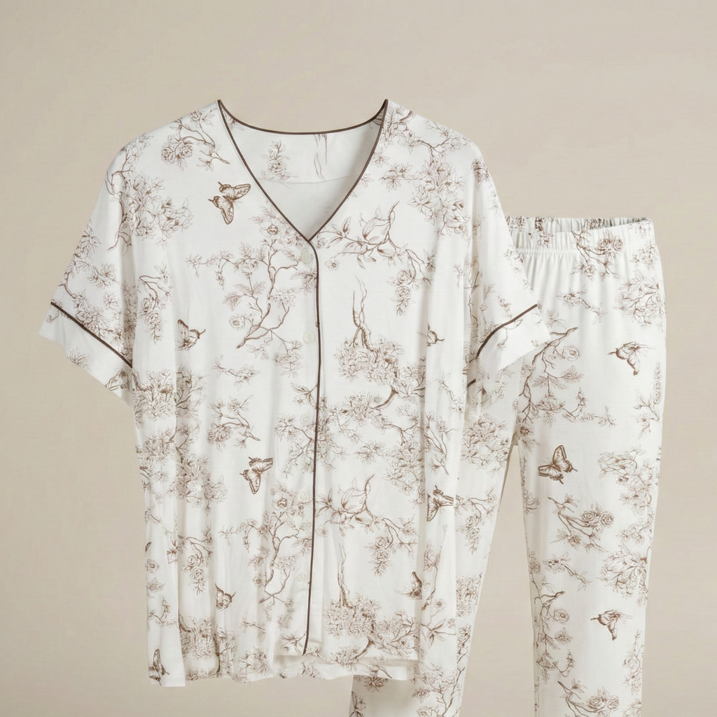 Womens Silk Pajama 2 Pcs Set 8110