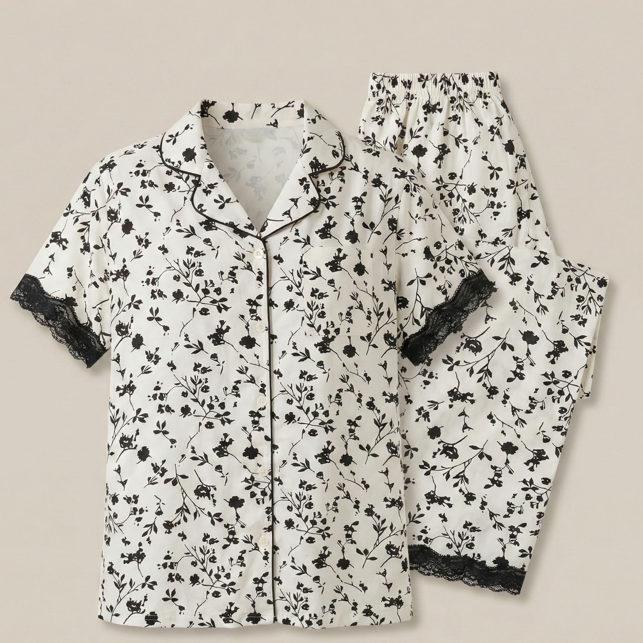 Womens Silk Pajama 2 Pcs Set 8011